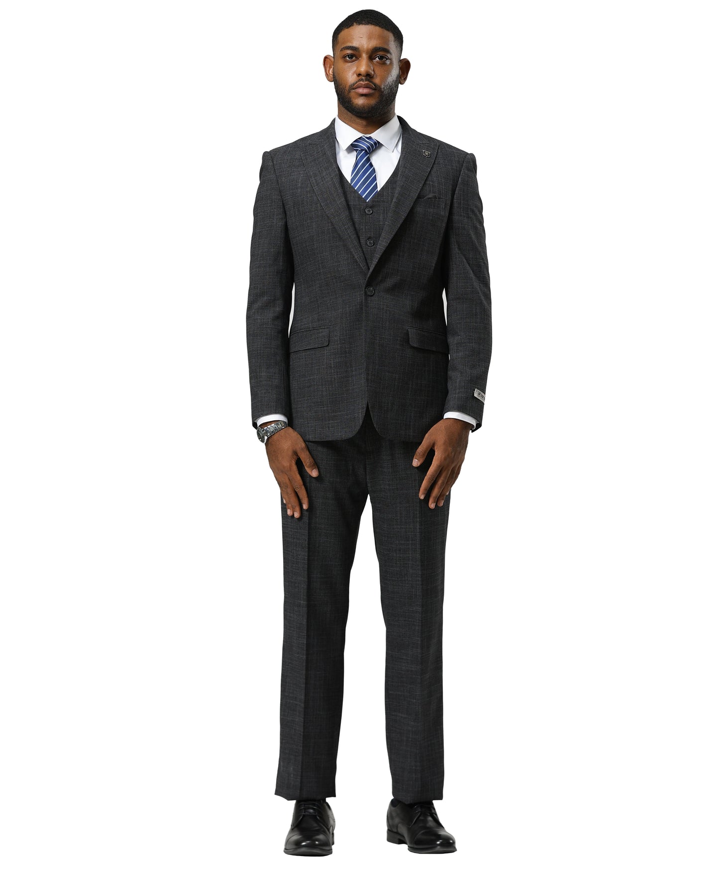 Stacy Adams Men's Suit Tattersall Pattern, Charcoal