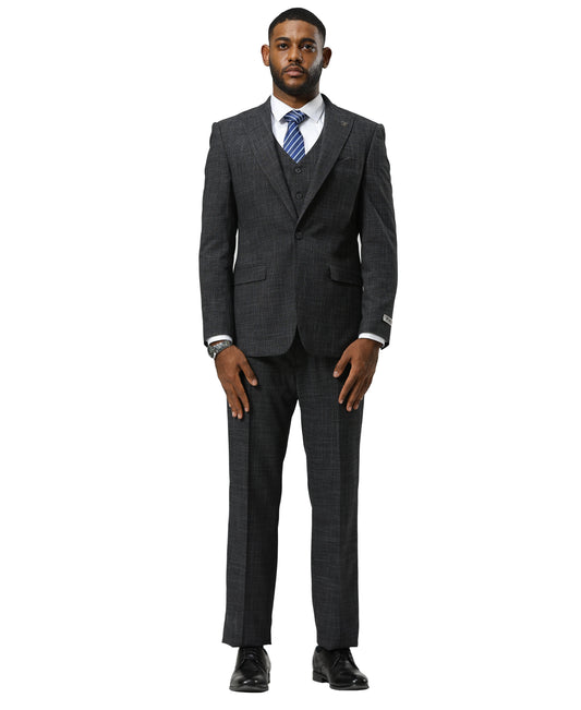 Stacy Adams Men's Suit Tattersall Pattern, Charcoal