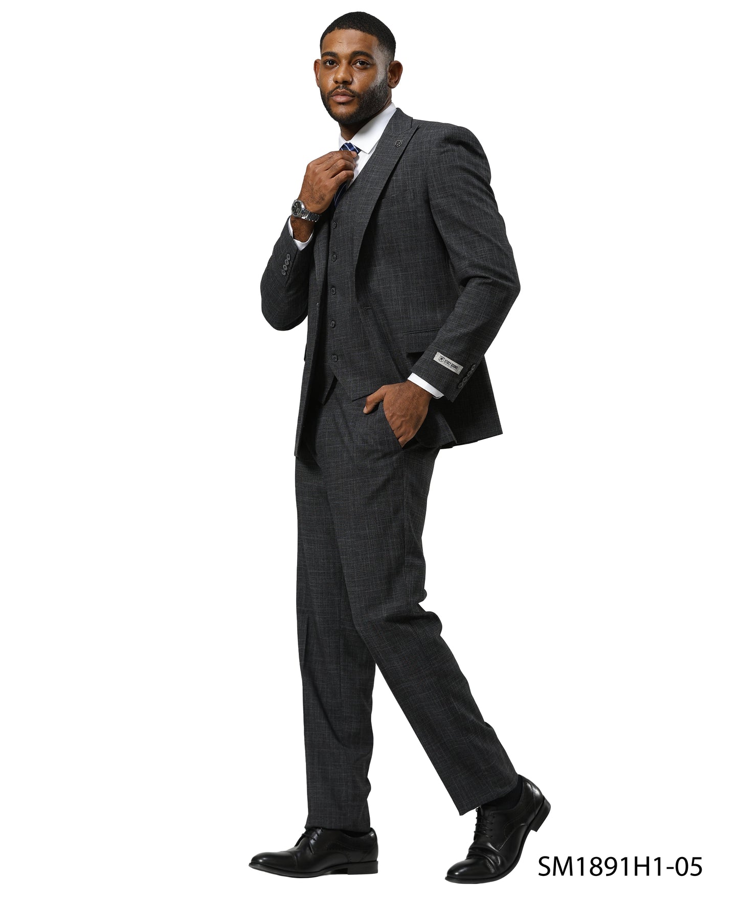 Stacy Adams Men's Suit Tattersall Pattern, Charcoal