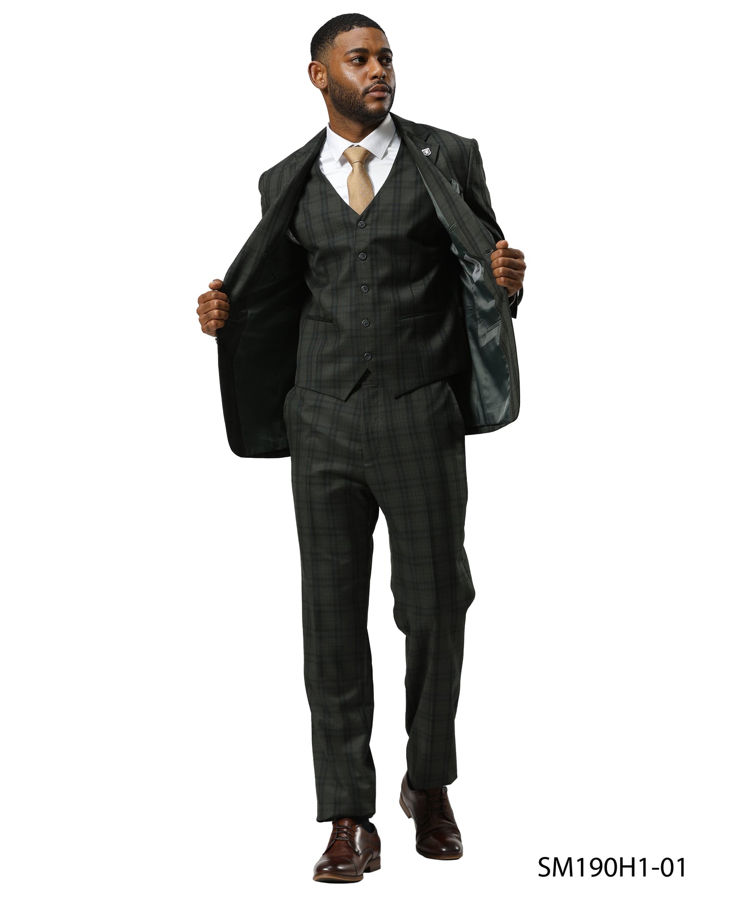 Stacy Adams Men's Glen Plaid 3pc Suit Set, Dark Green