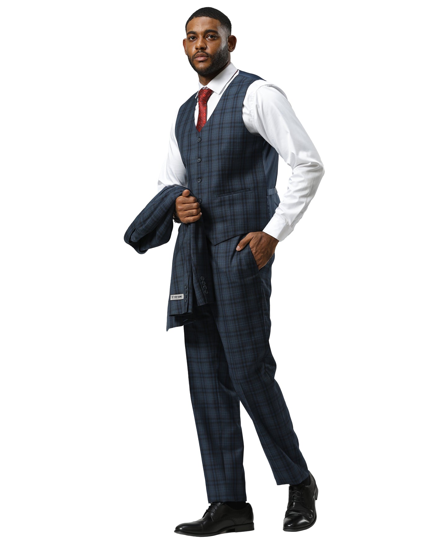 Stacy Adams Men's Glen Plaid 3pc Suit Set, Navy