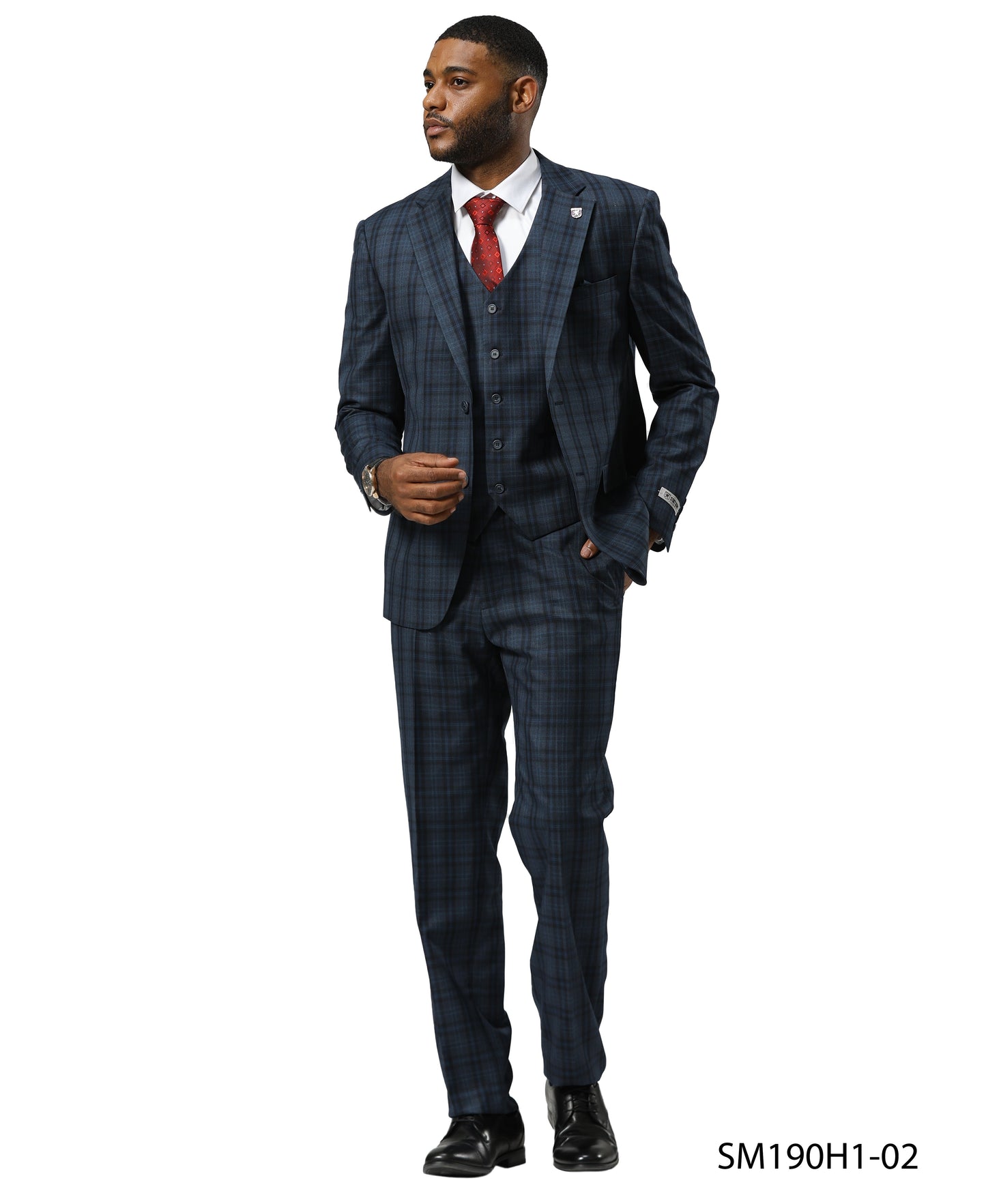 Stacy Adams Men's Glen Plaid 3pc Suit Set, Navy