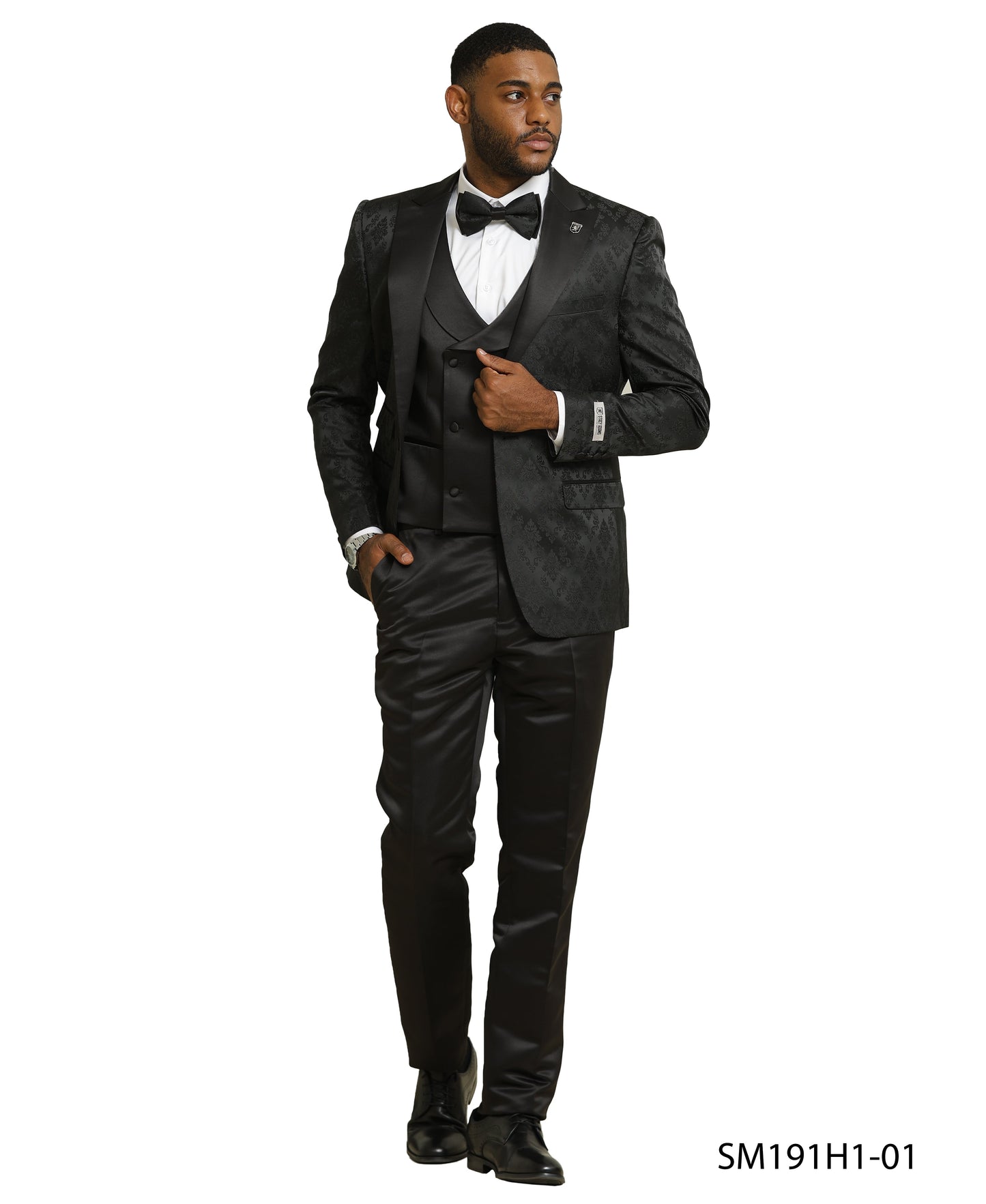 Stacy Adams Men's Paisley 3pc Tuxedo Set, Black