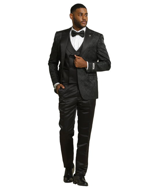 Stacy Adams Men's Paisley 3pc Tuxedo Set, Black