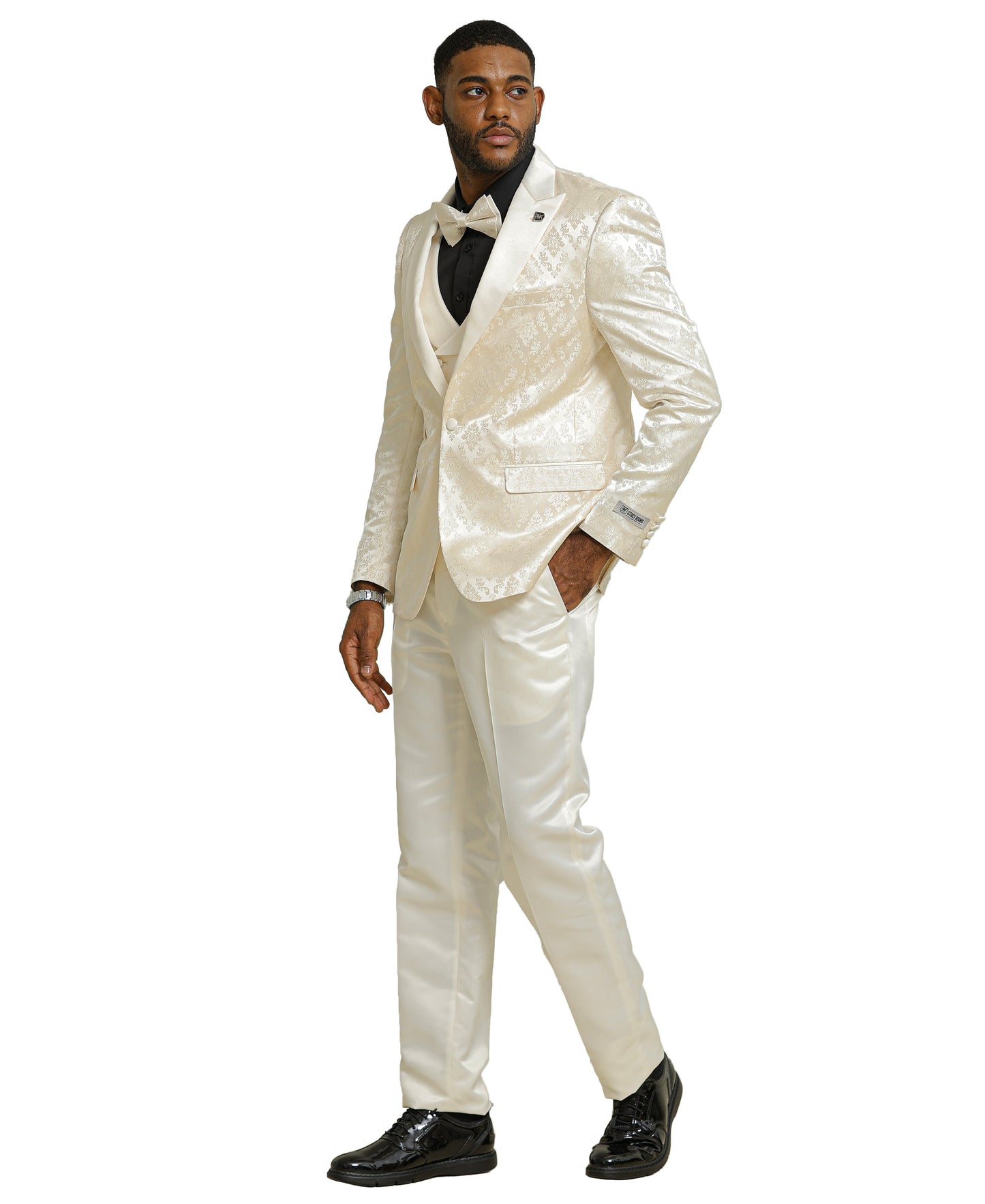 Stacy Adams Men's Paisley 3pc Tuxedo Set, Ivory
