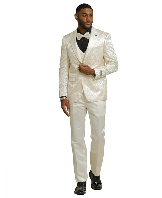 Stacy Adams Men's Paisley 3pc Tuxedo Set, Ivory