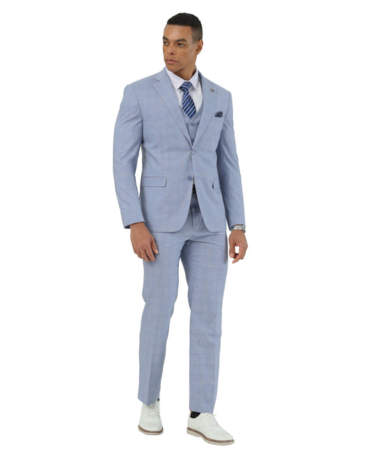 Stacy Adams Hybrid Fit Windowpane Plaid 3 Piece Suit Set