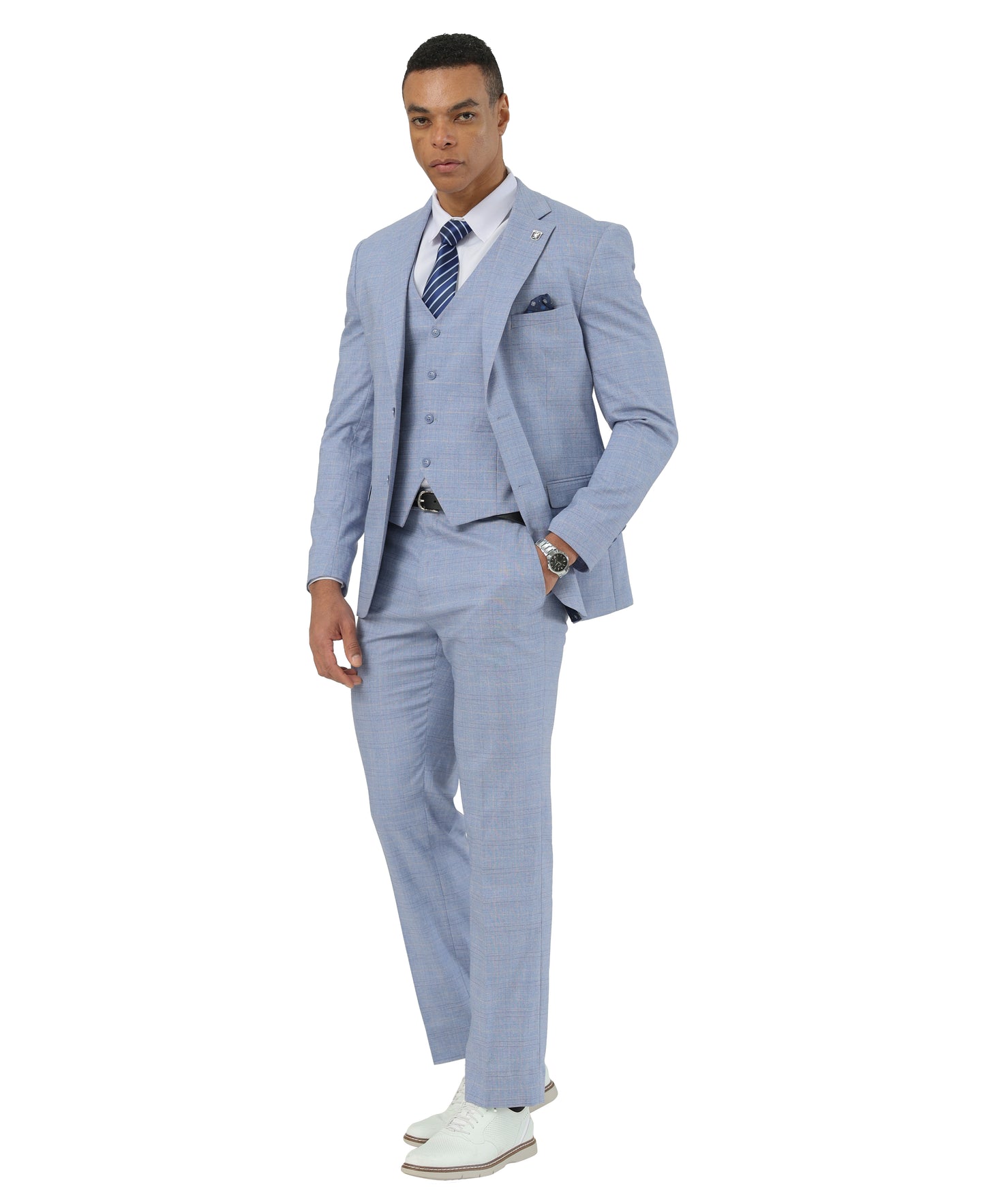 Stacy Adams Hybrid Fit Windowpane Plaid 3 Piece Suit Set