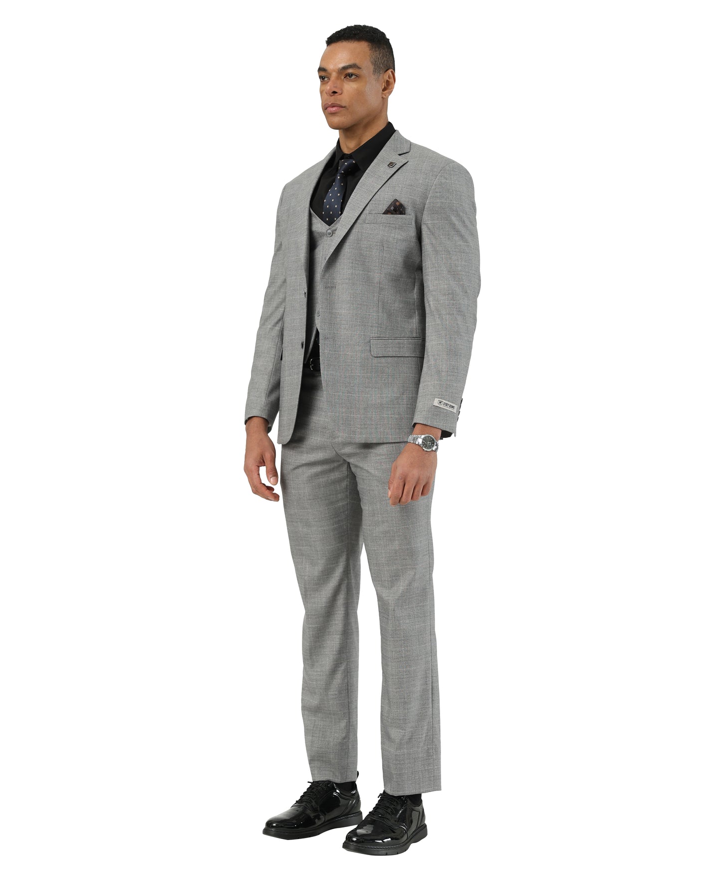 Stacy Adams Hybrid Fit Windowpane Plaid 3 Piece Suit Set