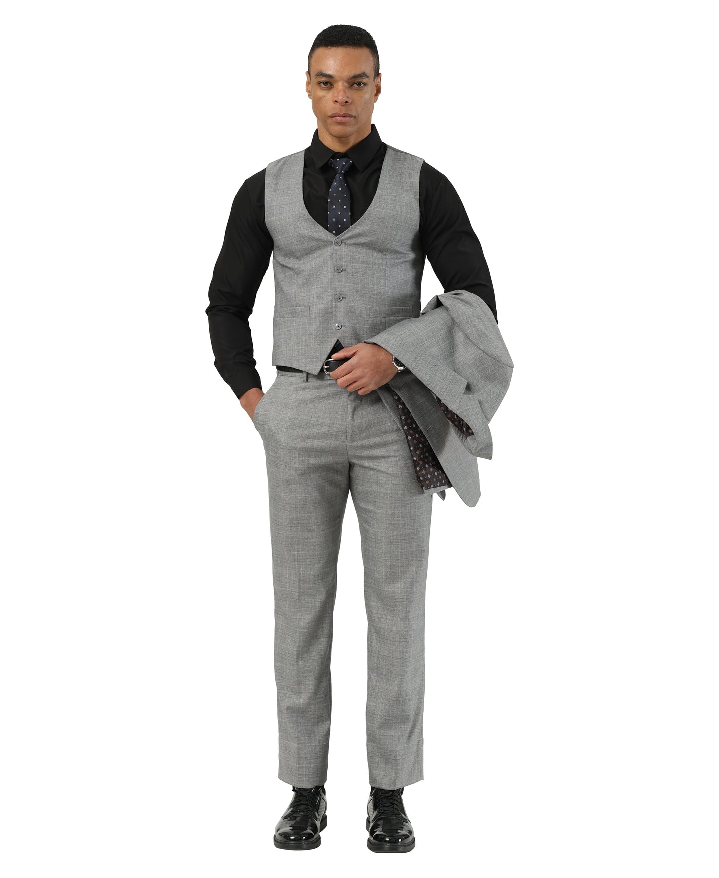 Stacy Adams Hybrid Fit Windowpane Plaid 3 Piece Suit Set