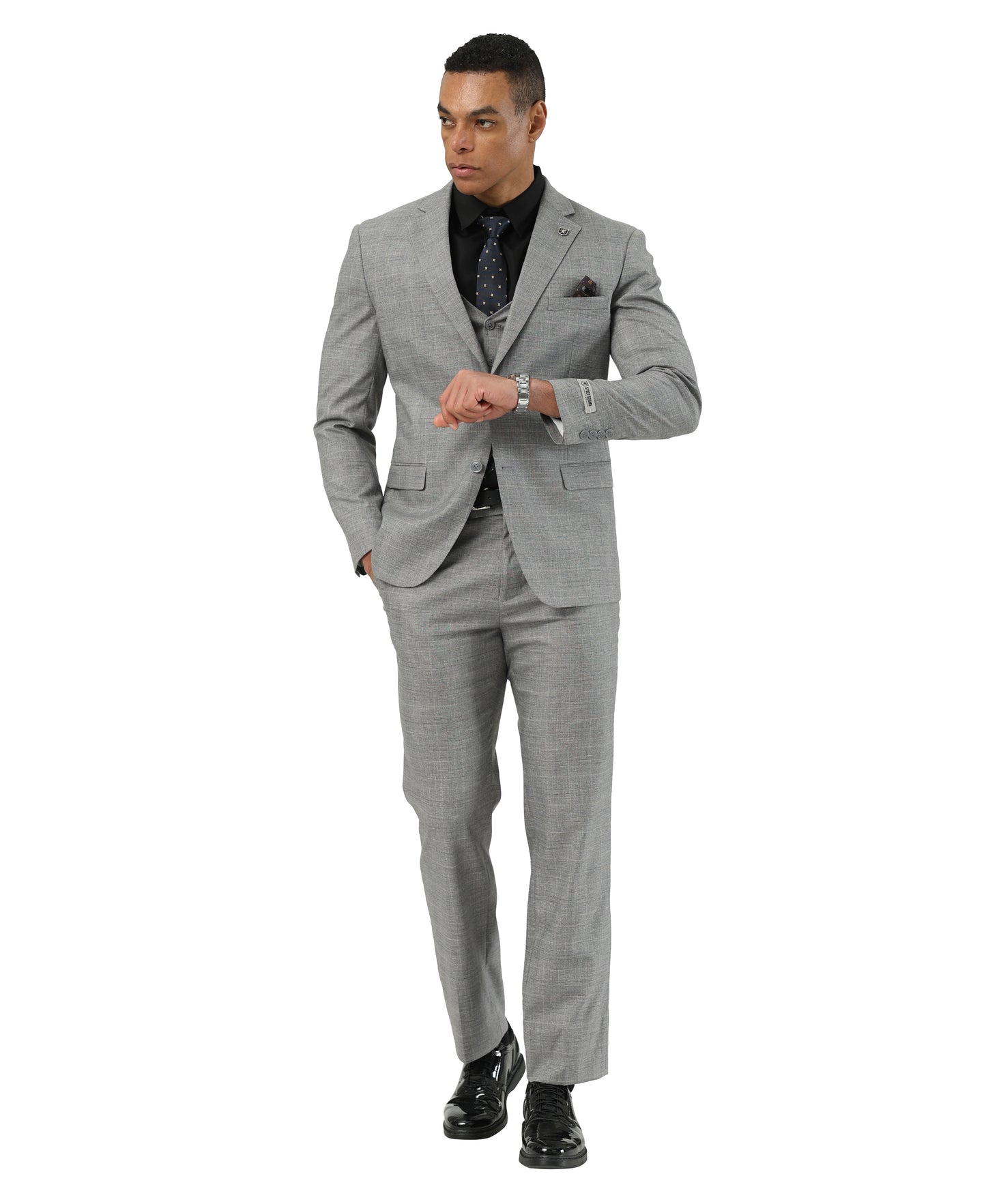 Stacy Adams Hybrid Fit Windowpane Plaid 3 Piece Suit Set
