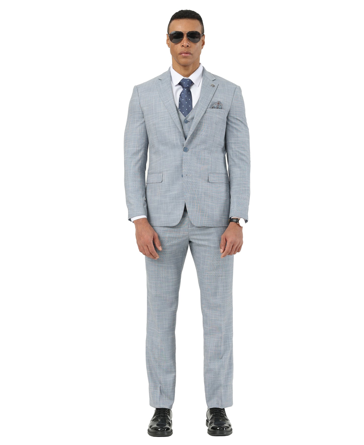 Stacy Adams Men’s 3-Piece Textured Suit Set w/ Notch Lapel