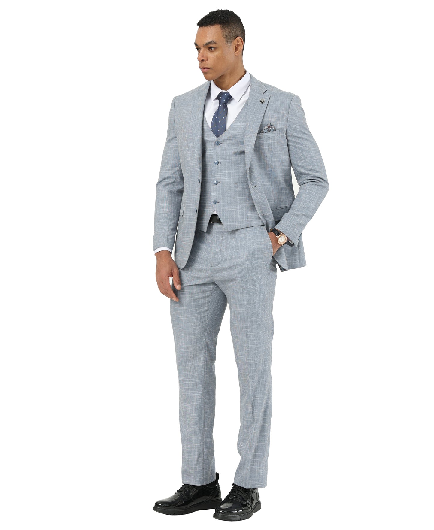 Stacy Adams Men’s 3-Piece Textured Suit Set w/ Notch Lapel