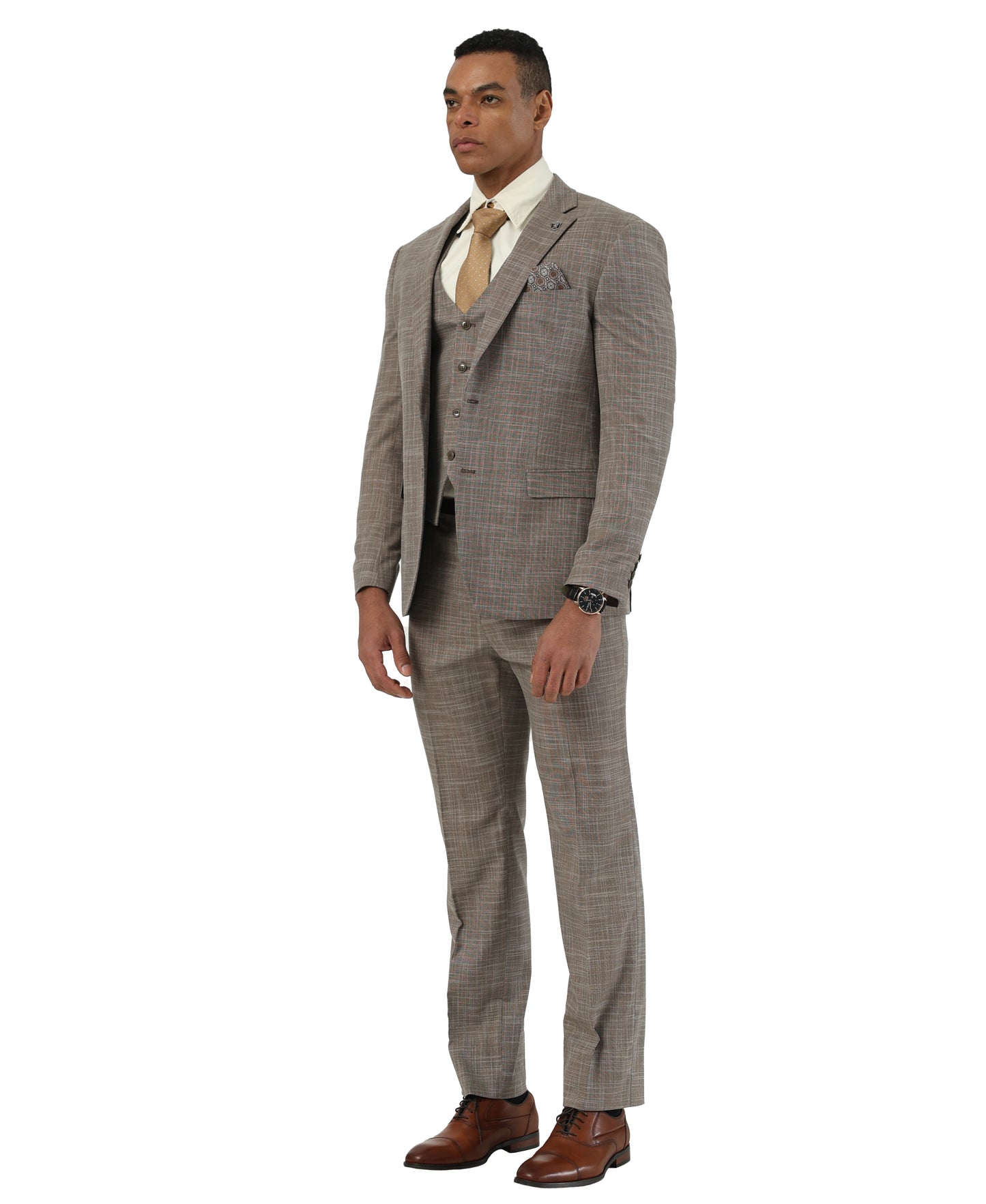 Stacy Adams Men’s 3-Piece Textured Suit Set w/ Notch Lapel