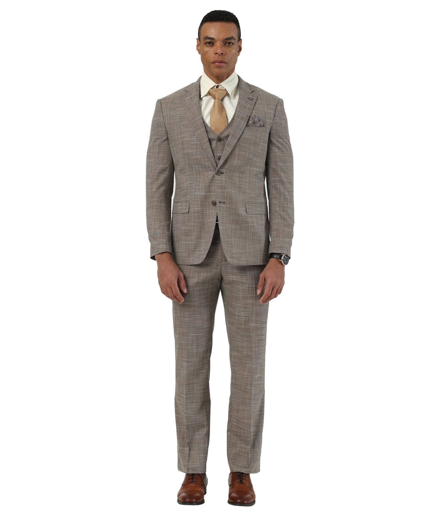 Stacy Adams Men’s 3-Piece Textured Suit Set w/ Notch Lapel