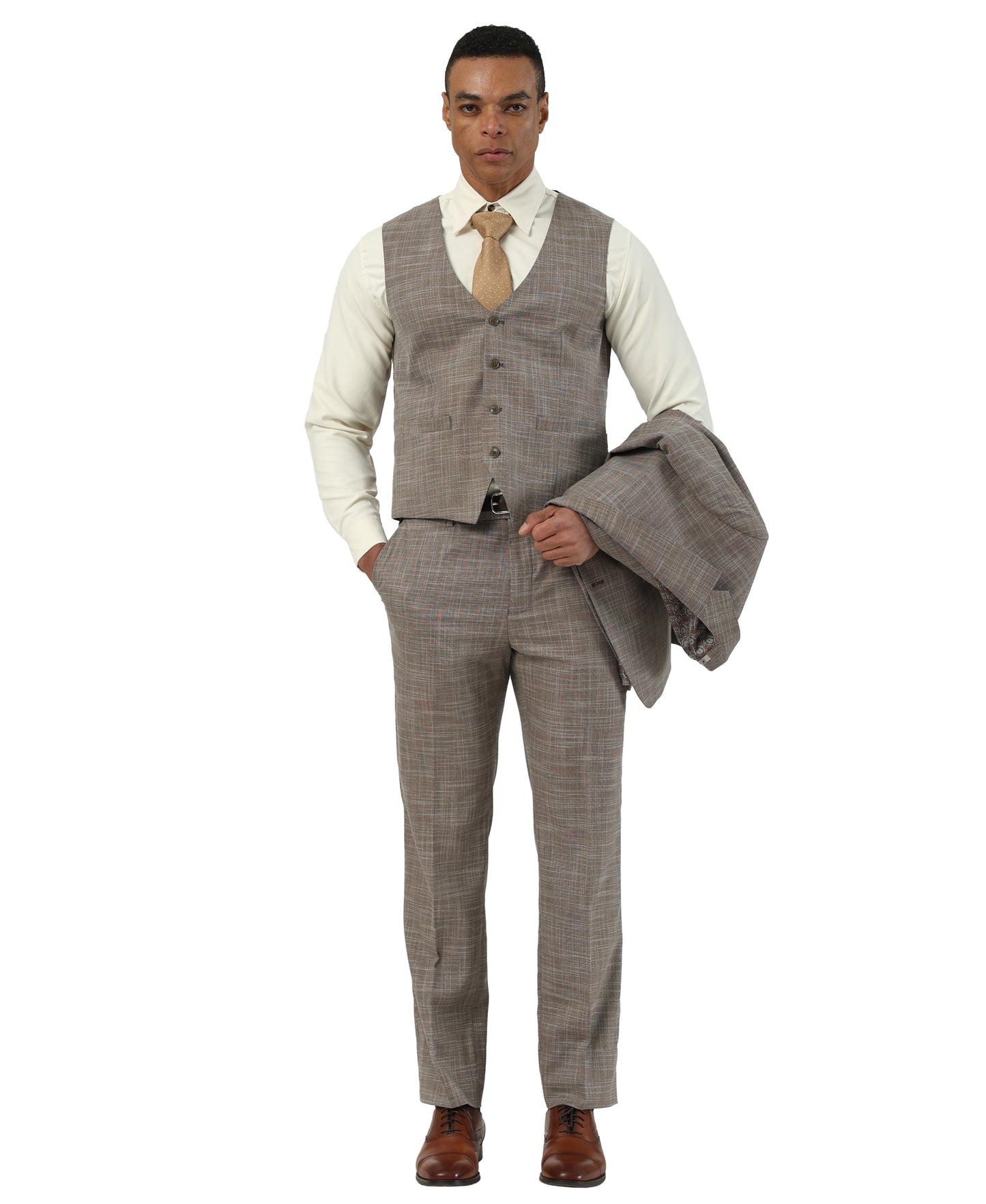 Stacy Adams Men’s 3-Piece Textured Suit Set w/ Notch Lapel