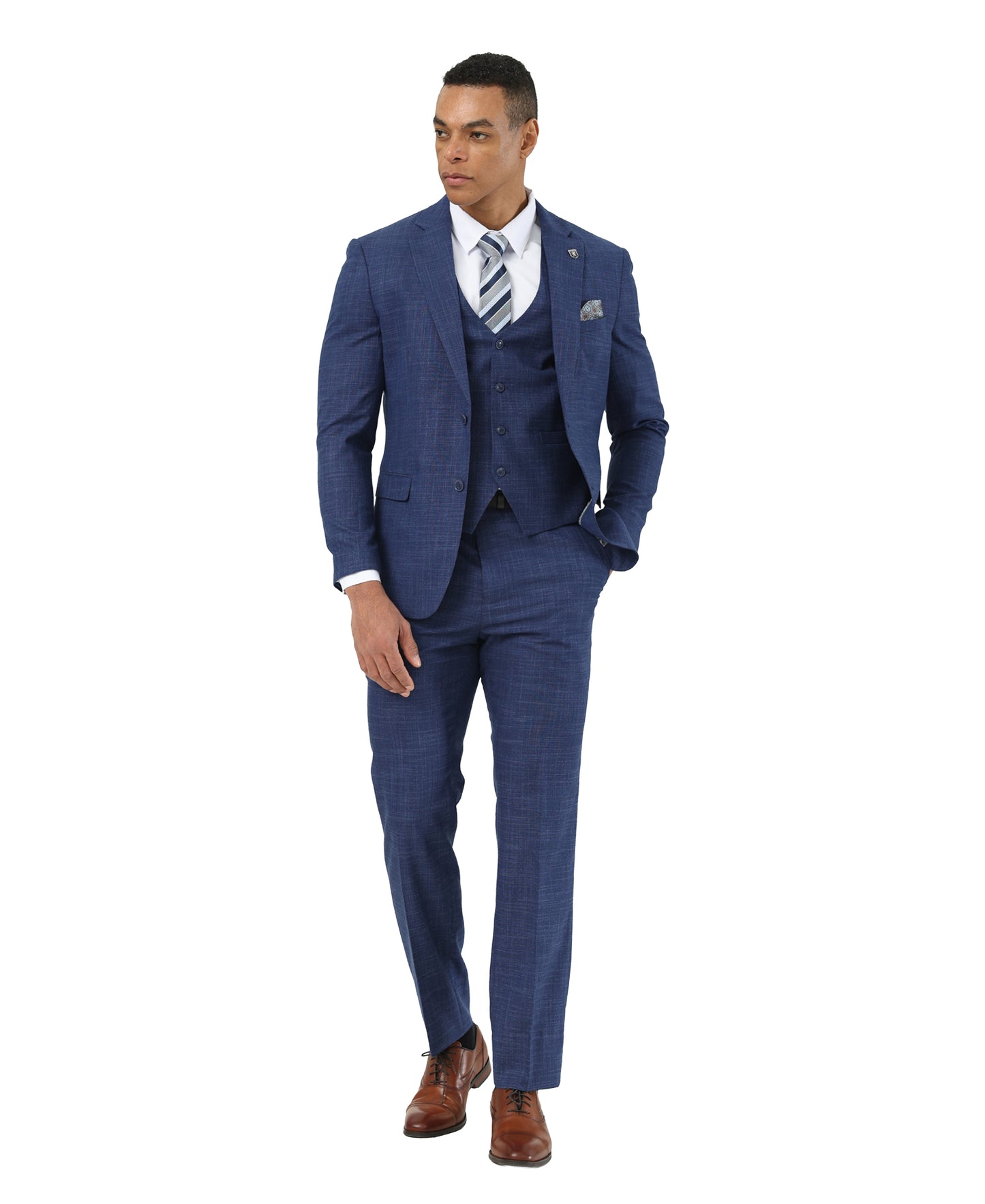 Stacy Adams Men’s 3-Piece Textured Suit Set w/ Notch Lapel