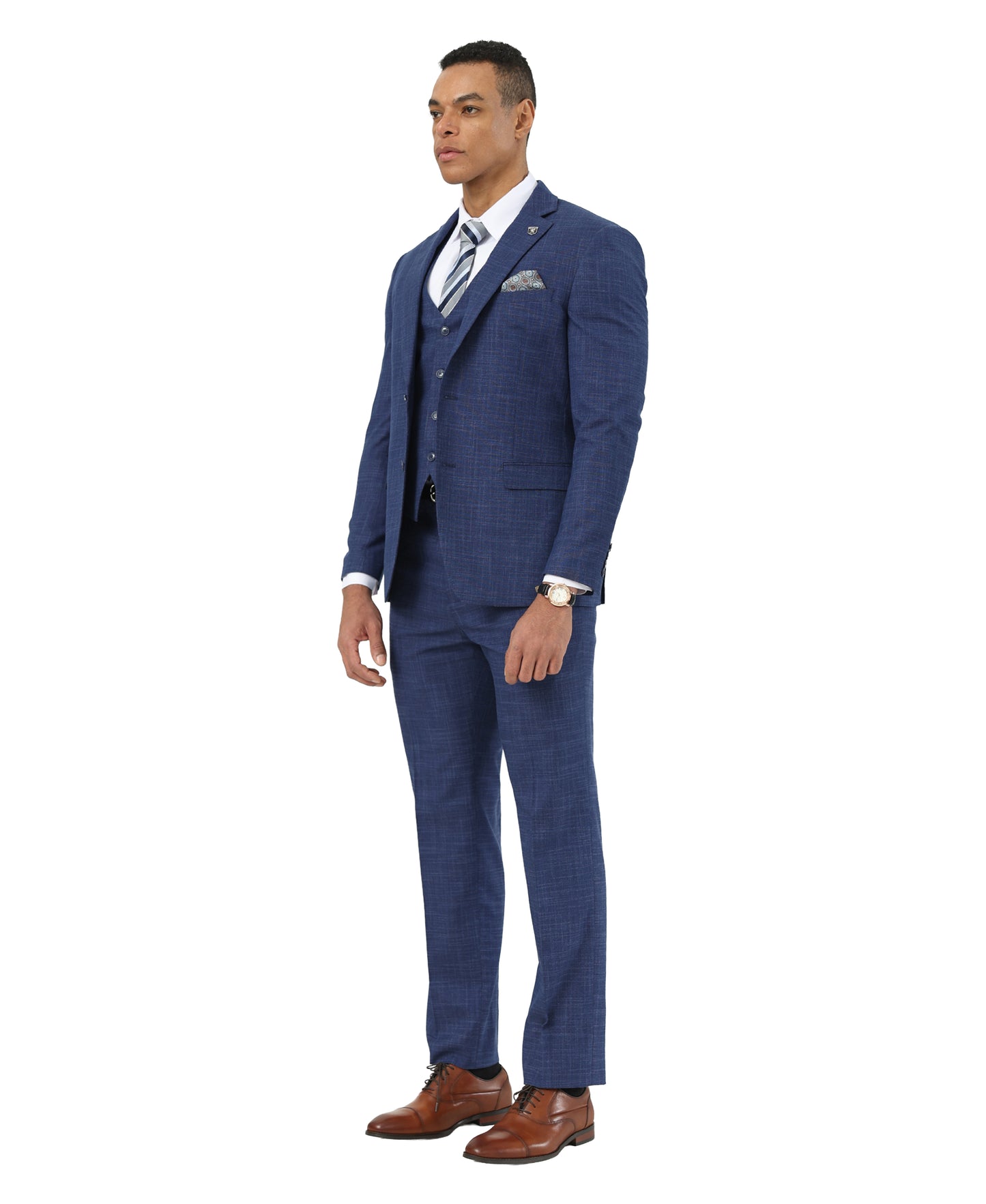 Stacy Adams Men’s 3-Piece Textured Suit Set w/ Notch Lapel