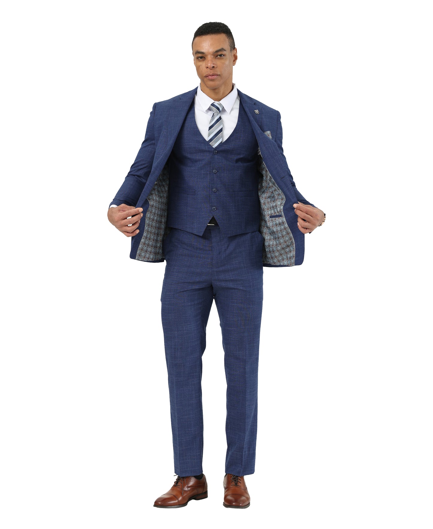Stacy Adams Men’s 3-Piece Textured Suit Set w/ Notch Lapel