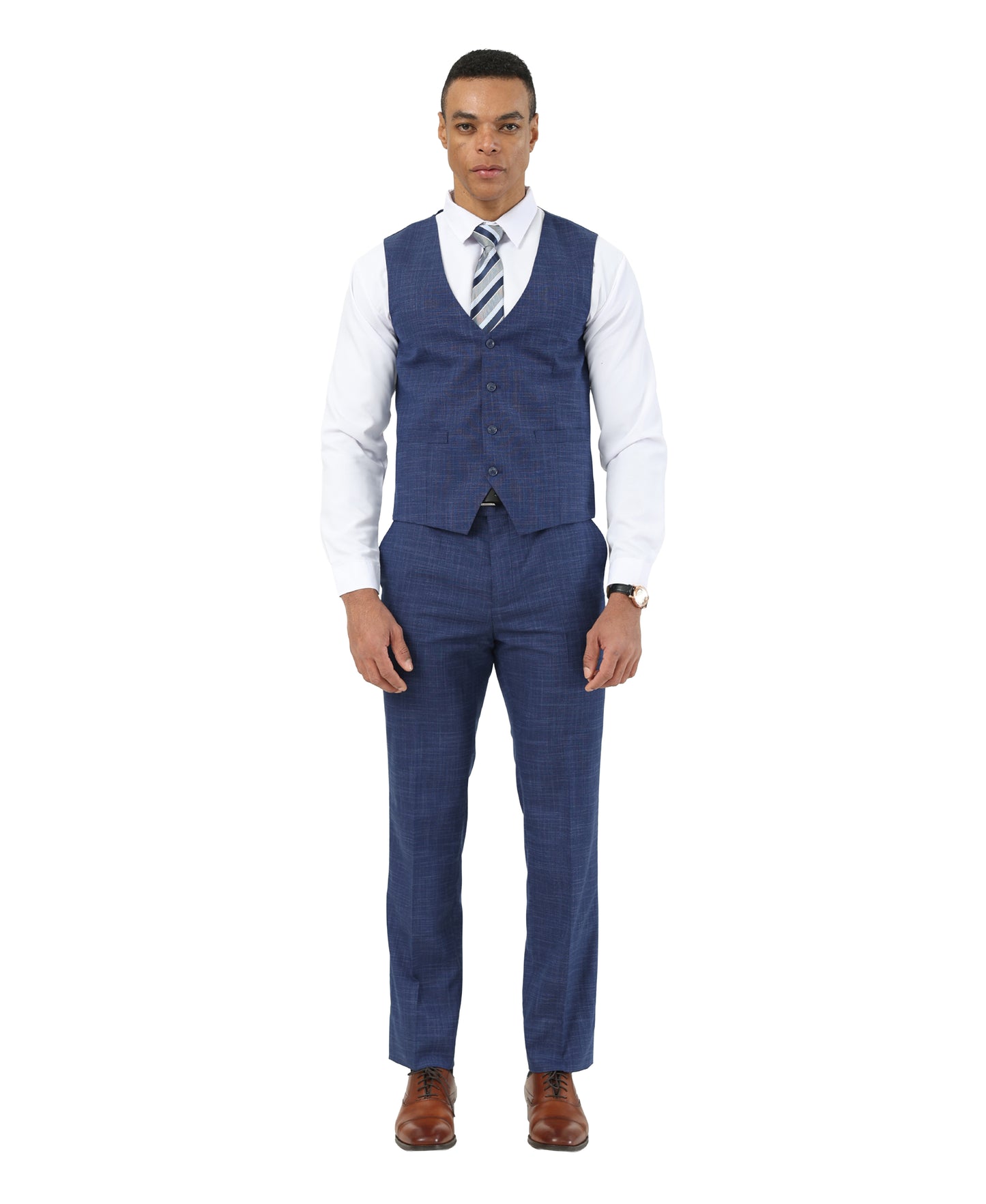 Stacy Adams Men’s 3-Piece Textured Suit Set w/ Notch Lapel