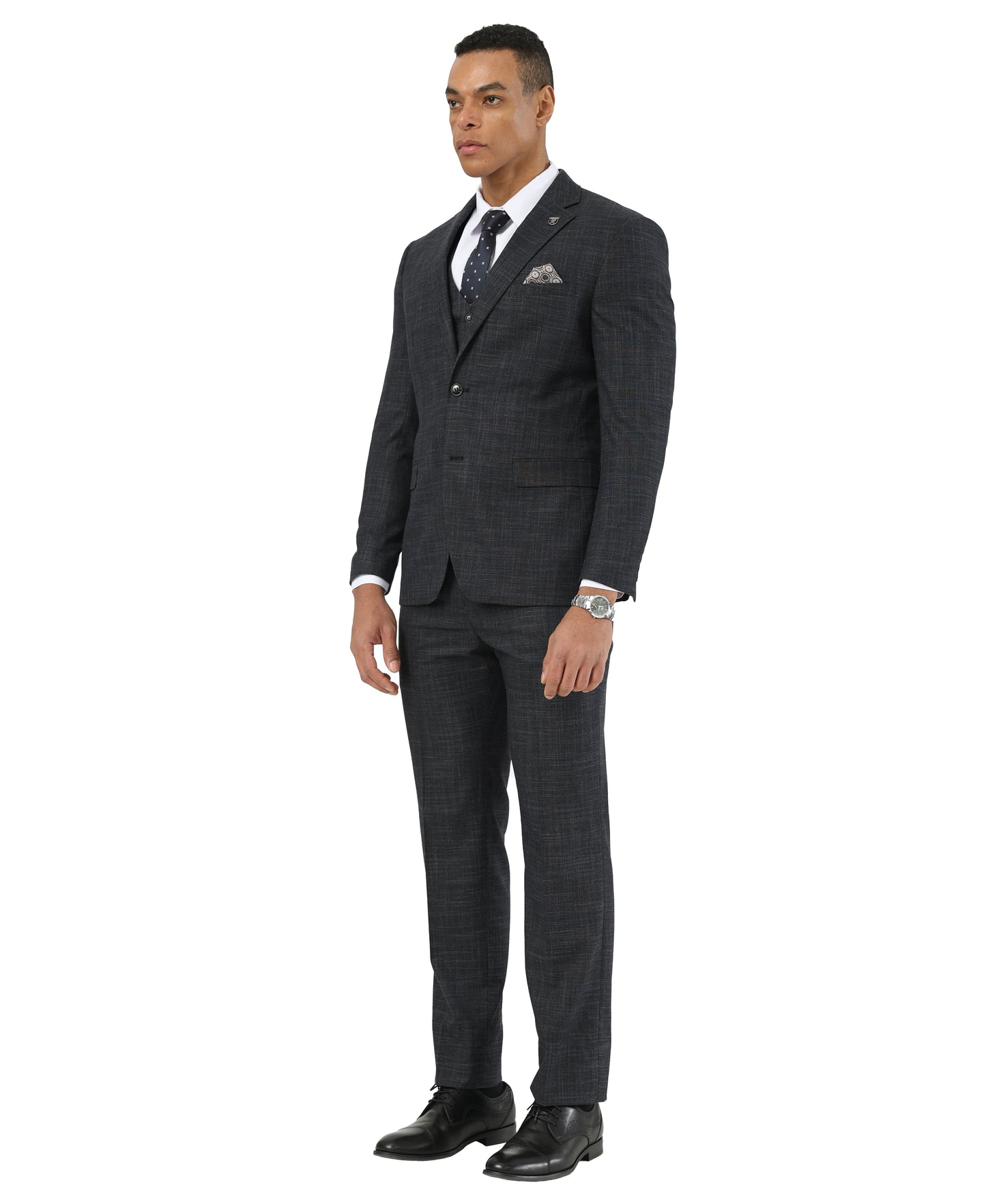Stacy Adams Men’s 3-Piece Textured Suit Set w/ Notch Lapel