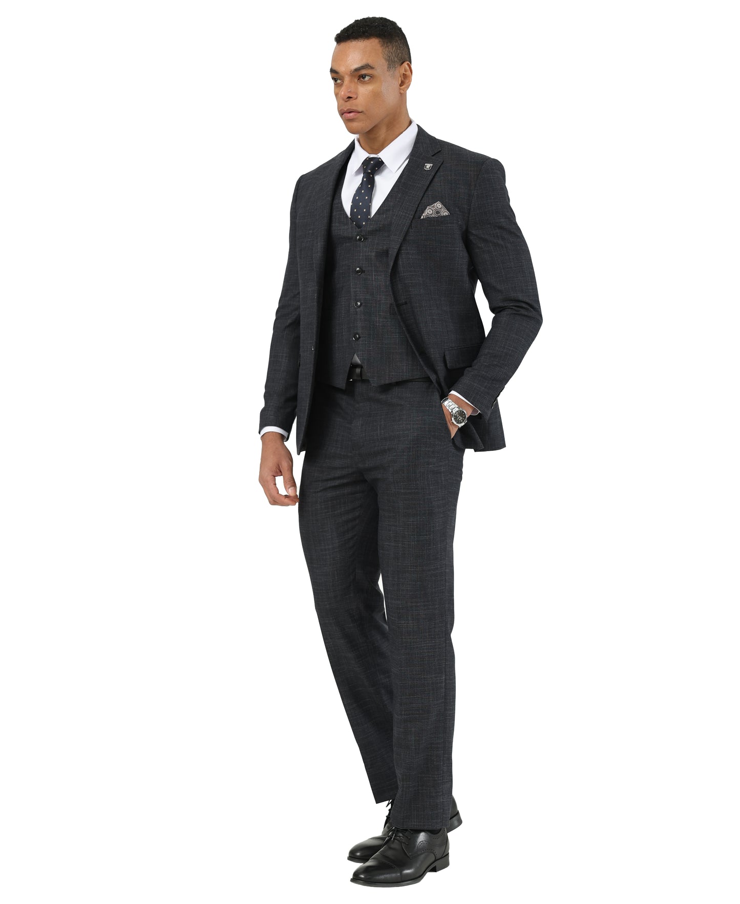 Stacy Adams Men’s 3-Piece Textured Suit Set w/ Notch Lapel