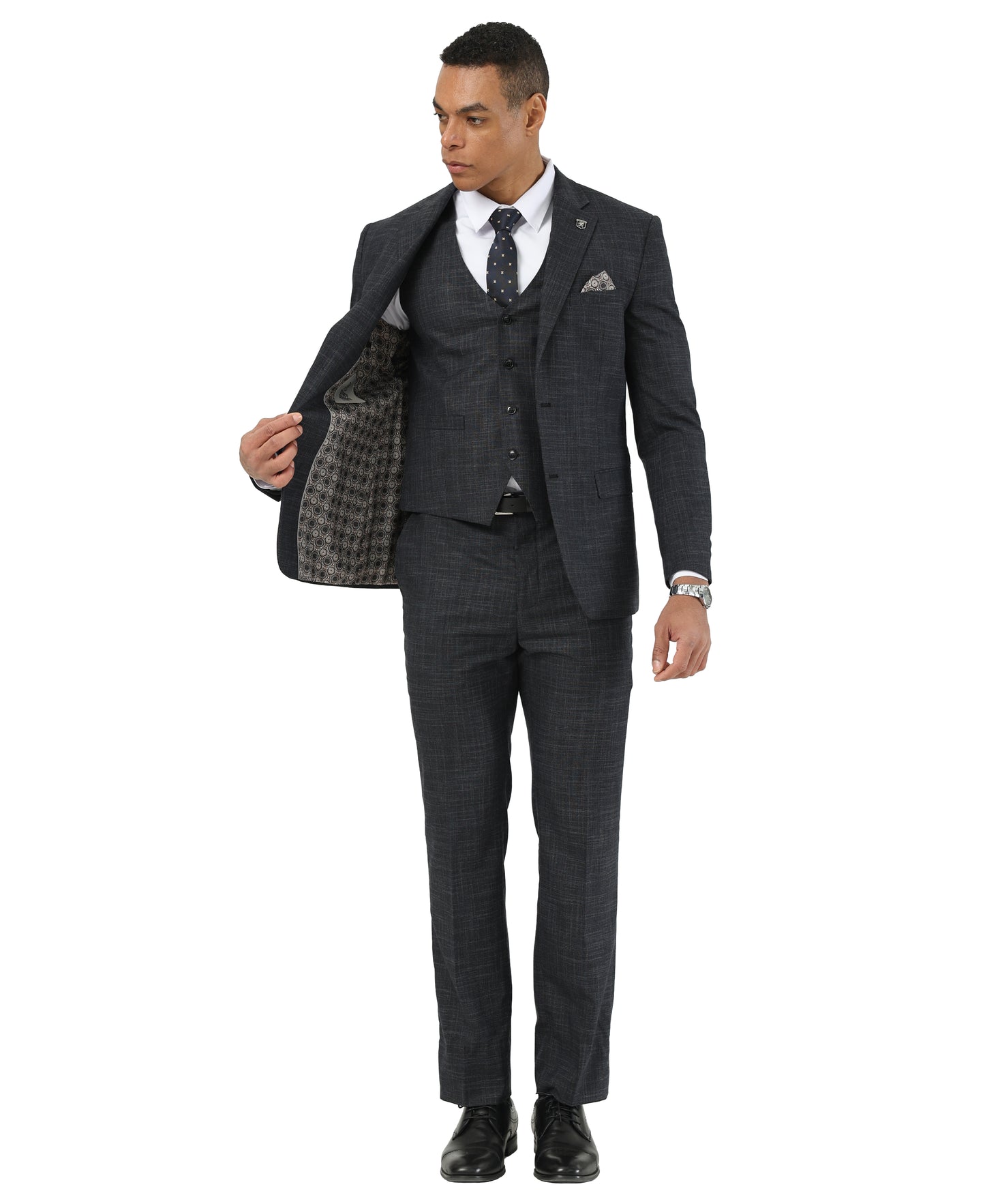 Stacy Adams Men’s 3-Piece Textured Suit Set w/ Notch Lapel