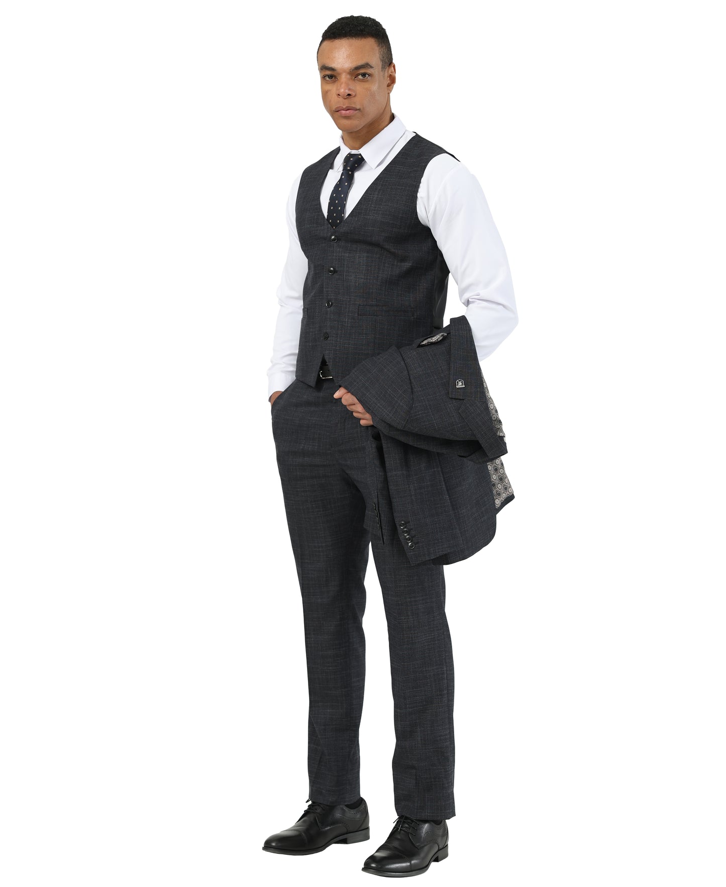 Stacy Adams Men’s 3-Piece Textured Suit Set w/ Notch Lapel