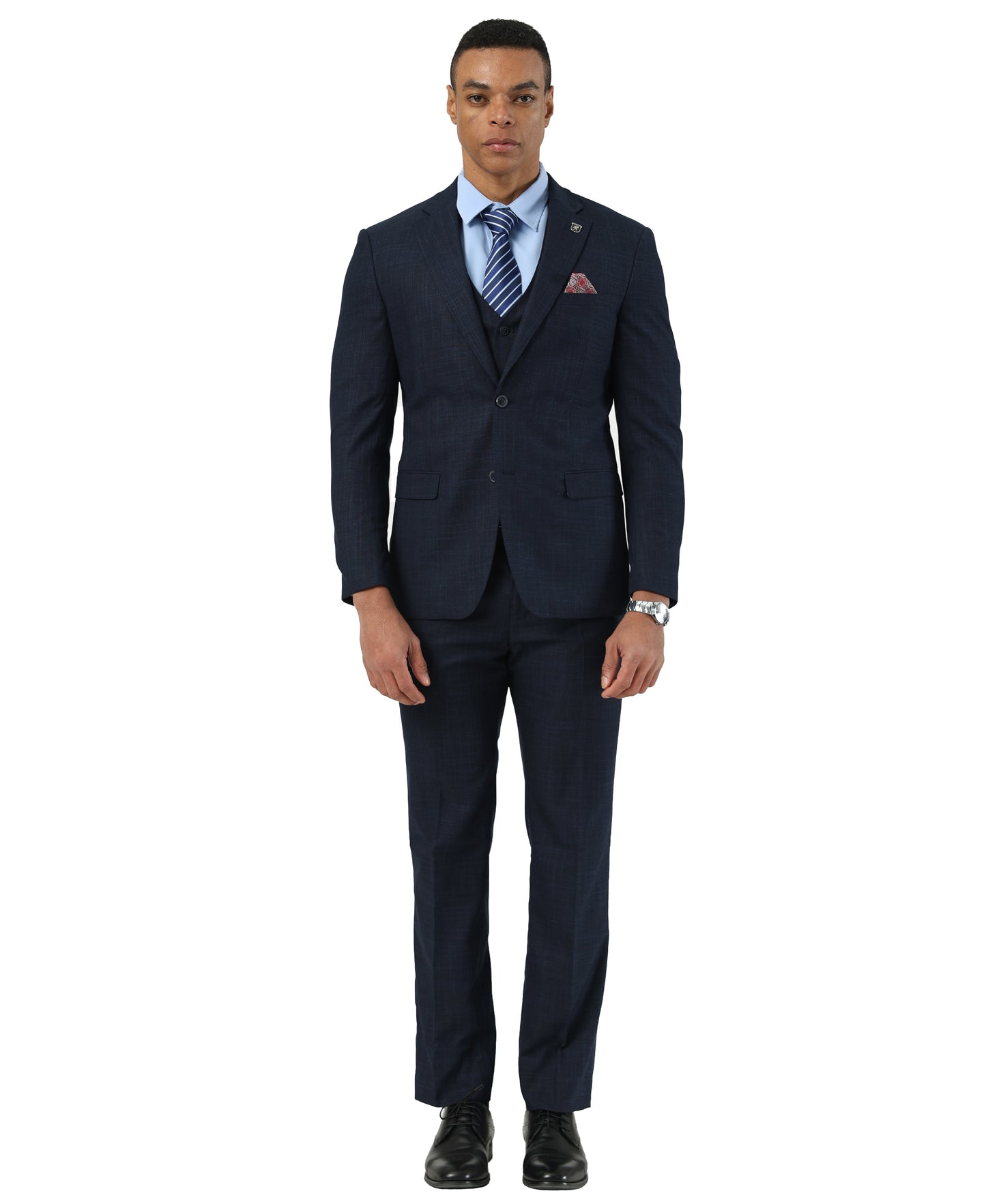 Stacy Adams Men’s 3-Piece Textured Suit Set w/ Notch Lapel