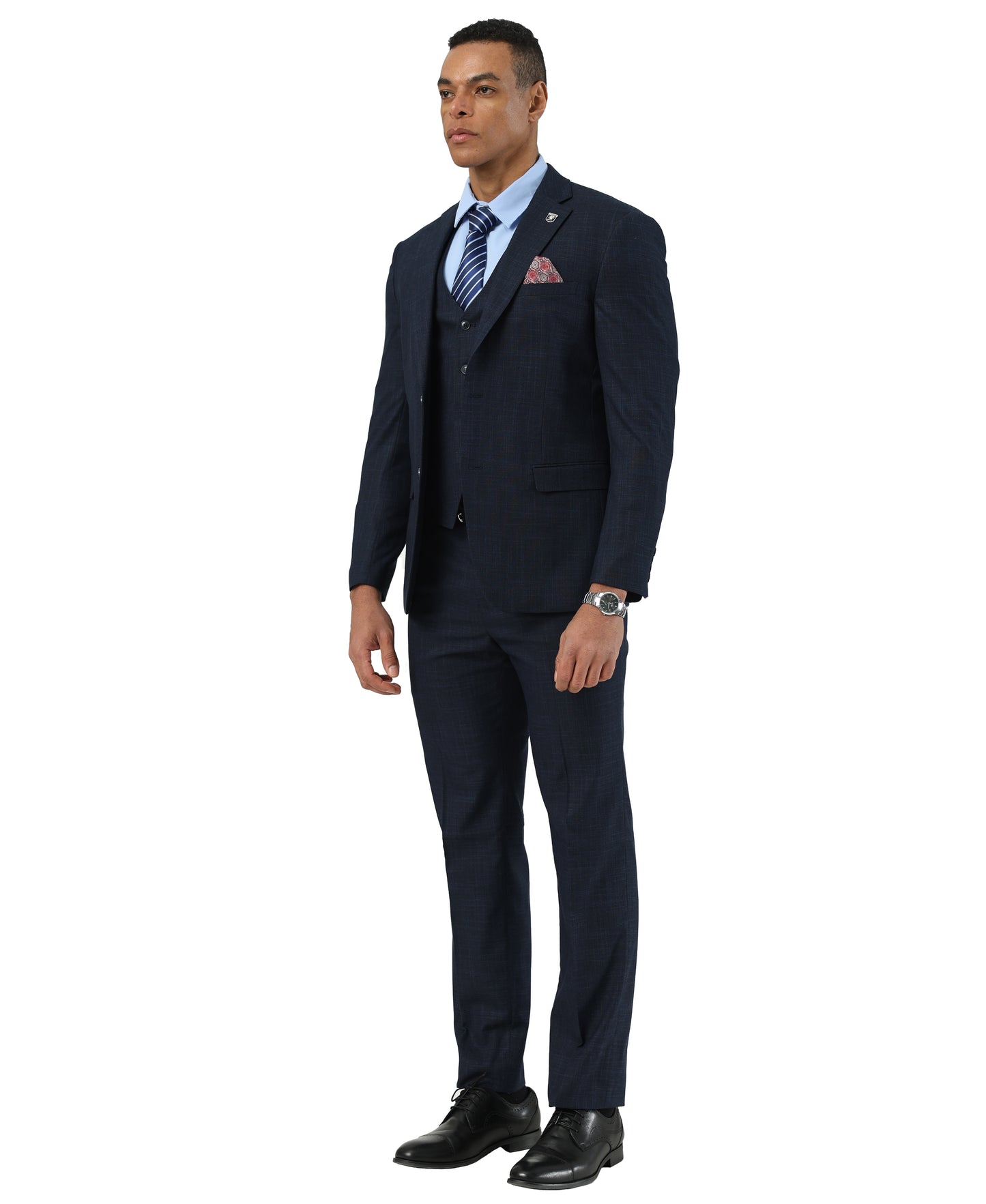 Stacy Adams Men’s 3-Piece Textured Suit Set w/ Notch Lapel