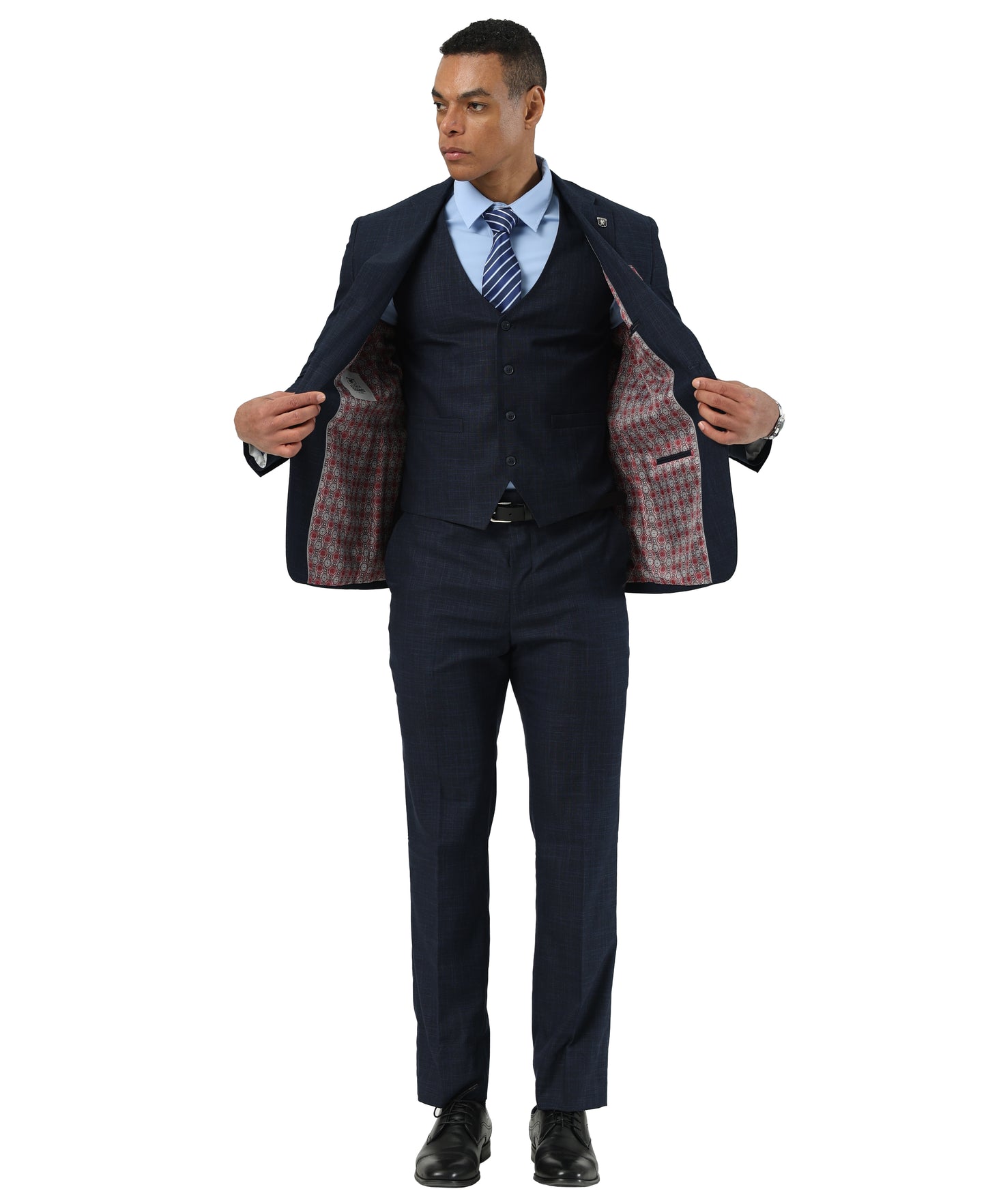 Stacy Adams Men’s 3-Piece Textured Suit Set w/ Notch Lapel
