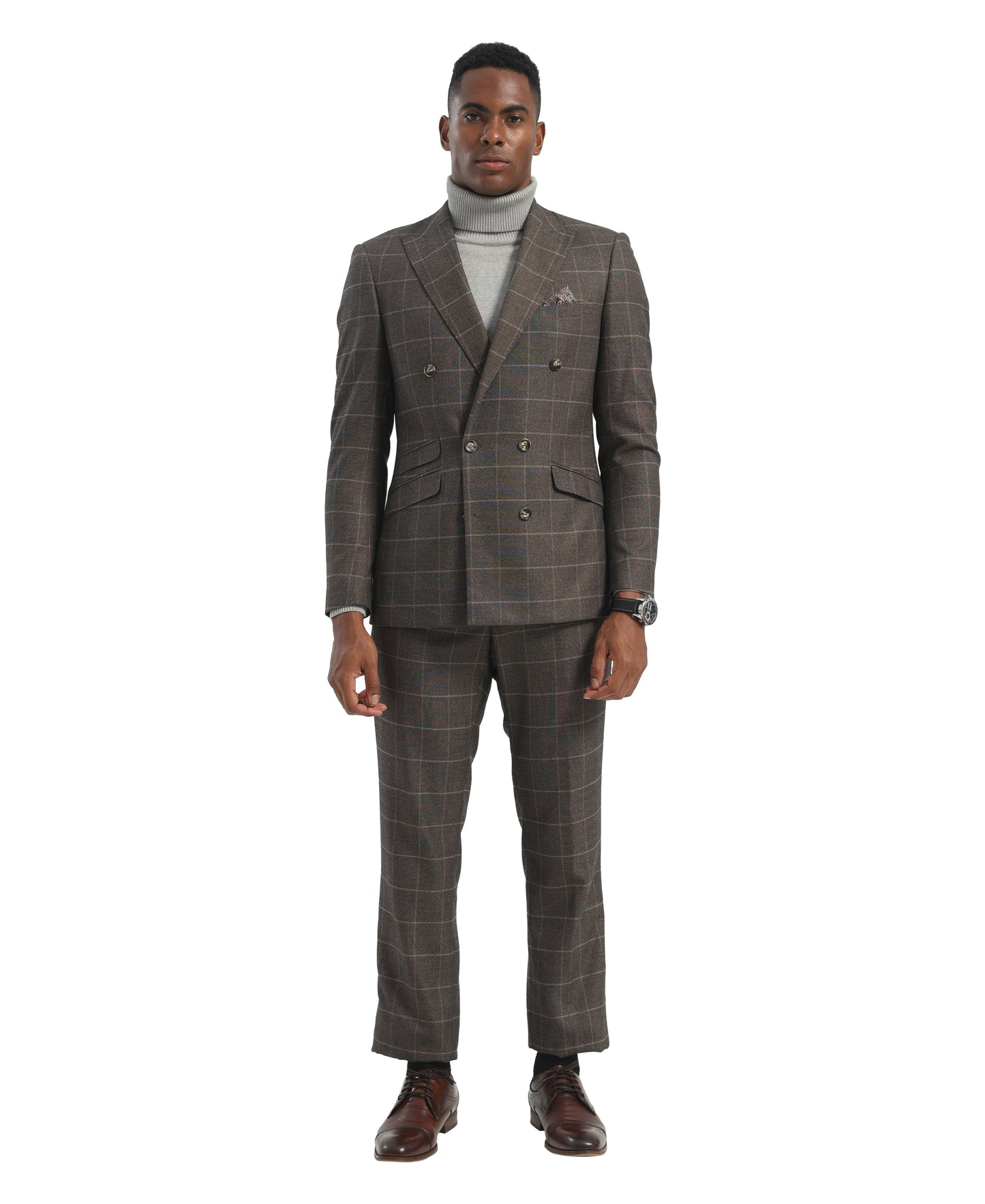 Stacy Adams Hybrid Fit Windowpane Double Breasted Suit