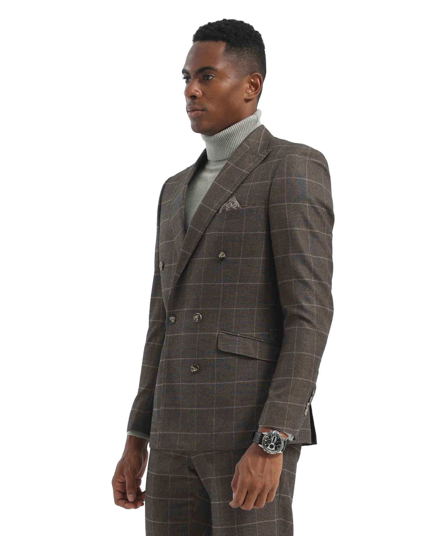 Stacy Adams Hybrid Fit Windowpane Double Breasted Suit