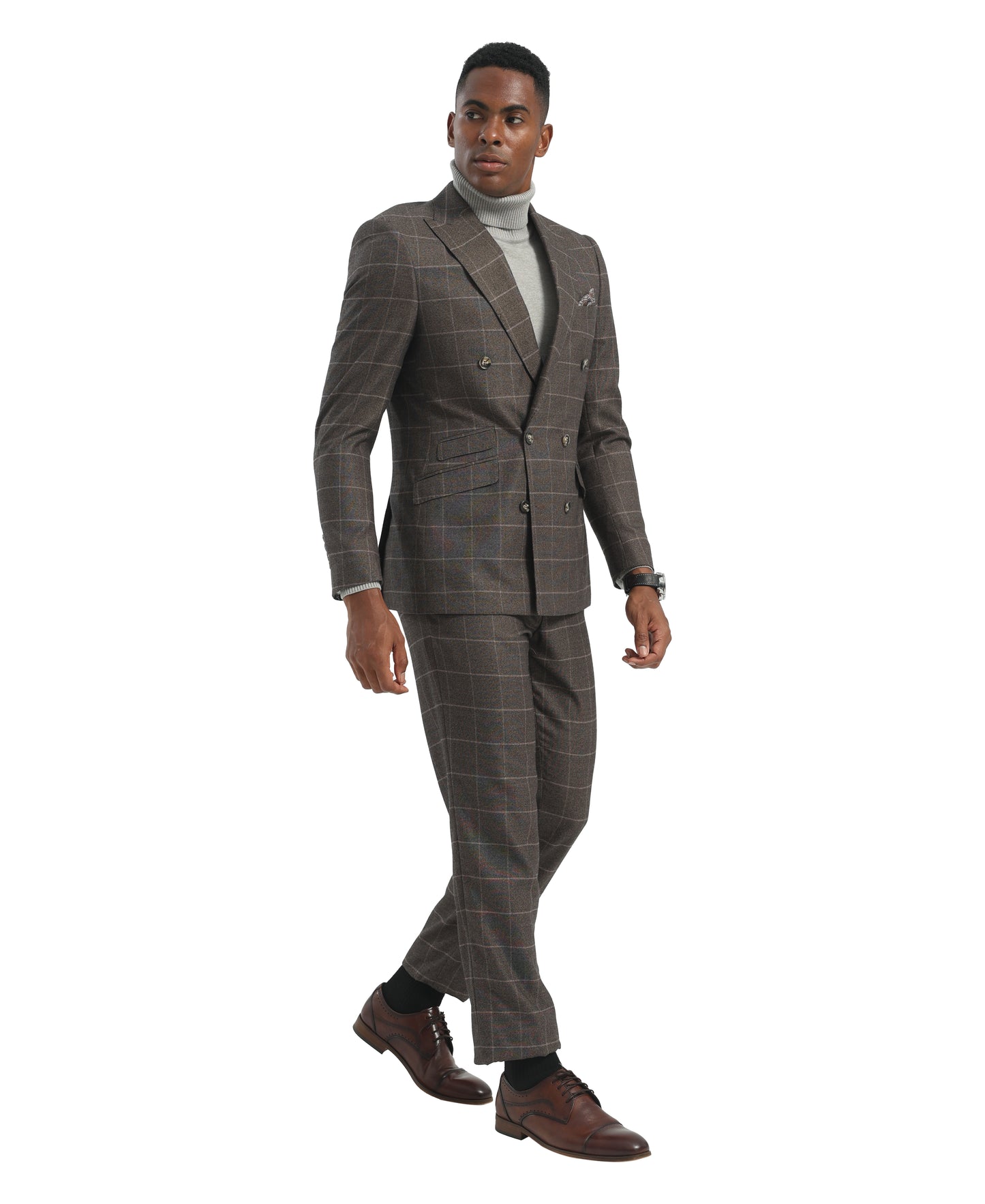 Stacy Adams Hybrid Fit Windowpane Double Breasted Suit