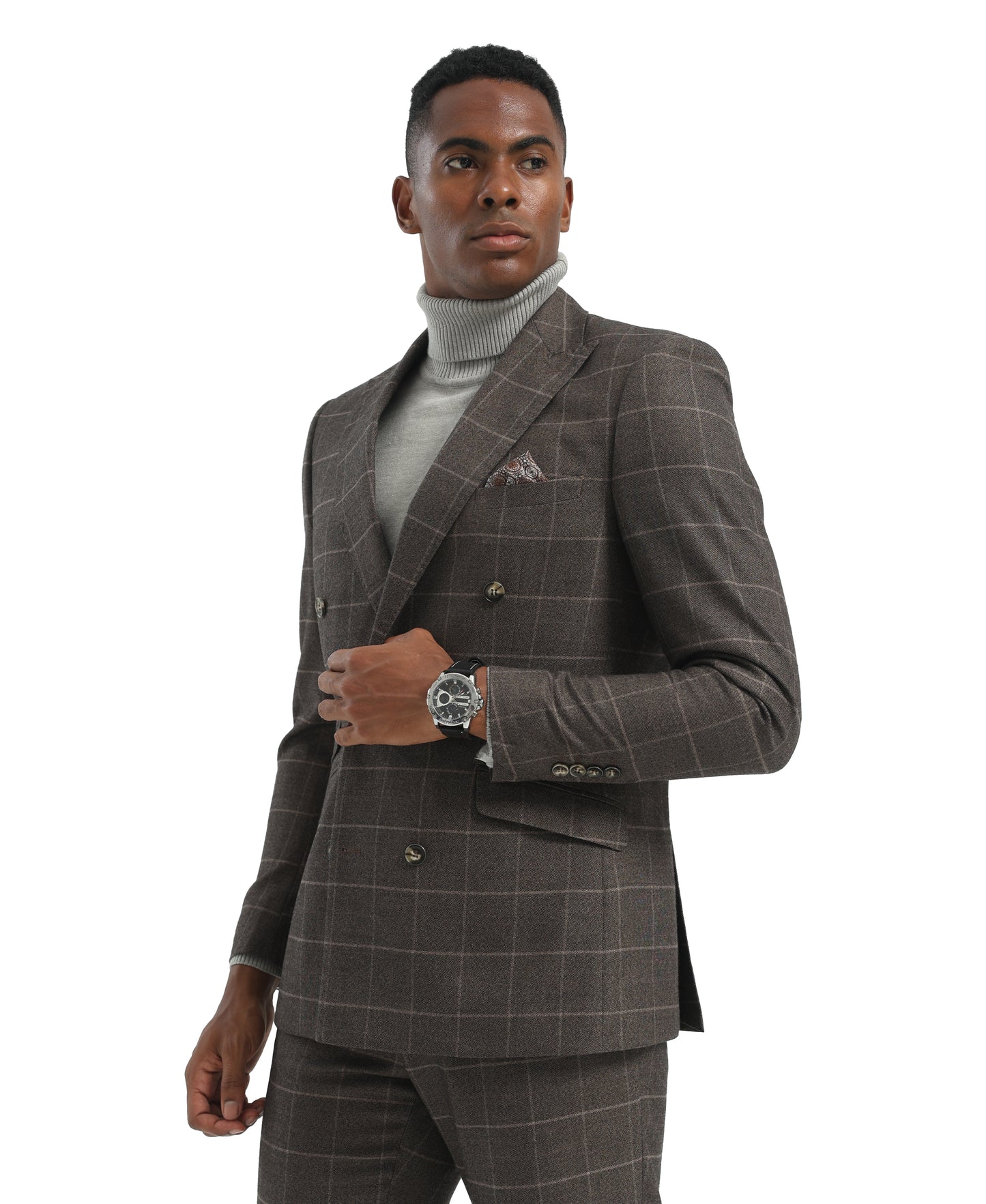 Stacy Adams Hybrid Fit Windowpane Double Breasted Suit