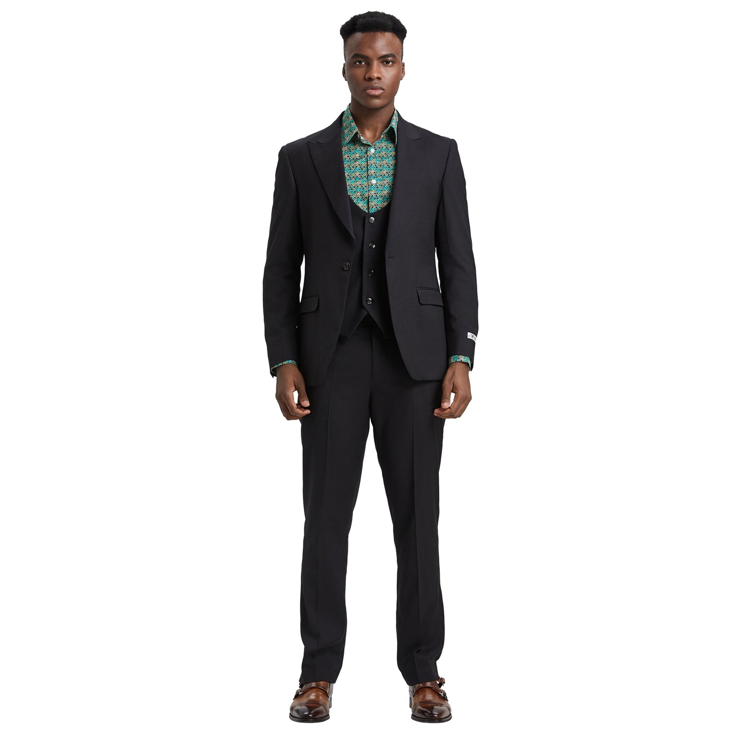 Stacy Adams Men's Hybrid-Fit 3pc Black Suit Set, Jacket Vest and Pants