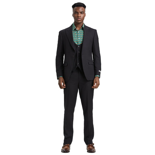 Stacy Adams Men's Hybrid-Fit 3pc Black Suit Set, Jacket Vest and Pants