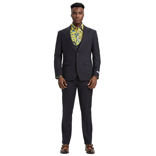 Stacy Adams Men's Hybrid-Fit 3pc Dark Grey Suit Set, Jacket Vest and Pants