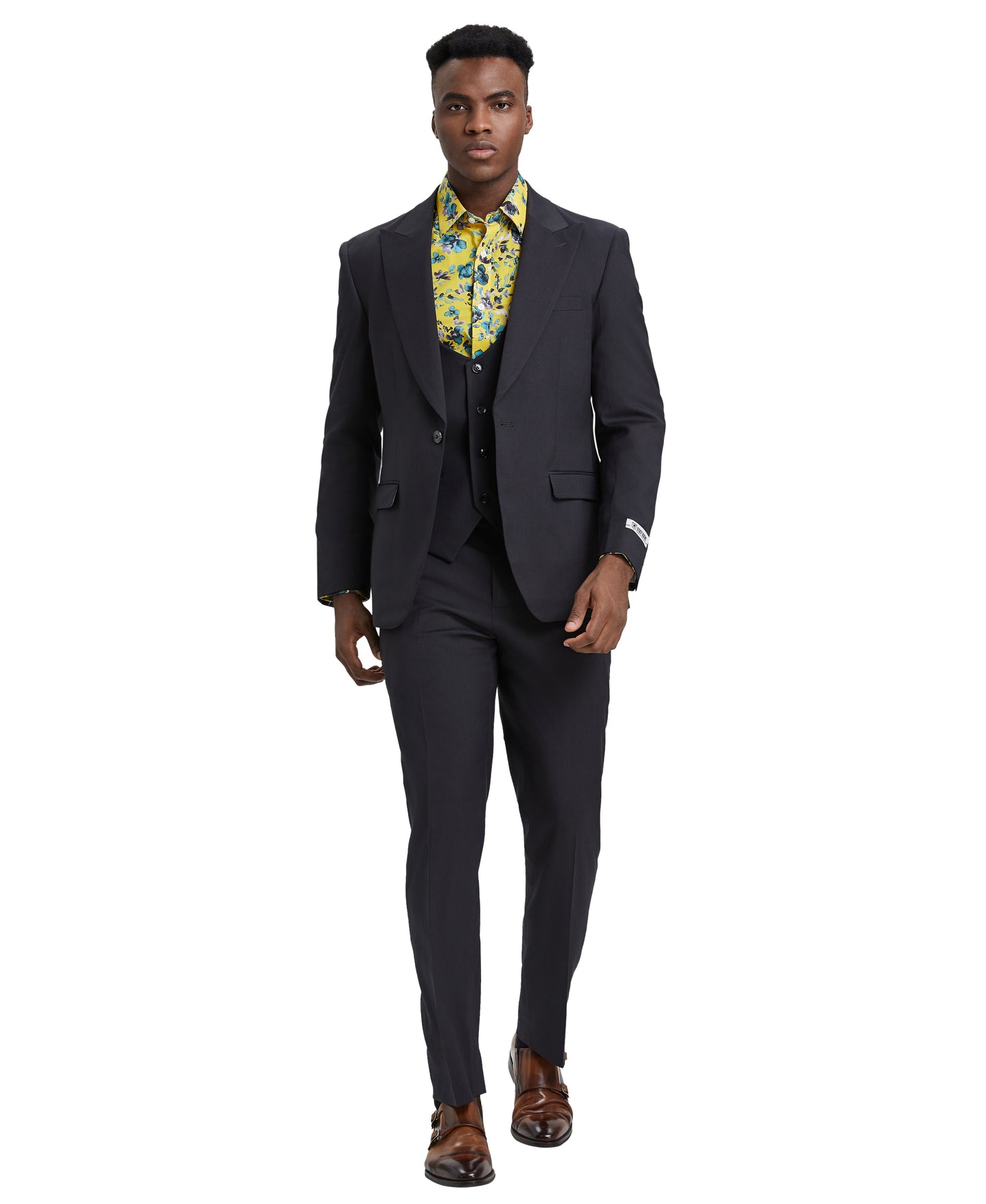 Stacy Adams Men's Hybrid-Fit 3pc Dark Grey Suit Set, Jacket Vest and Pants