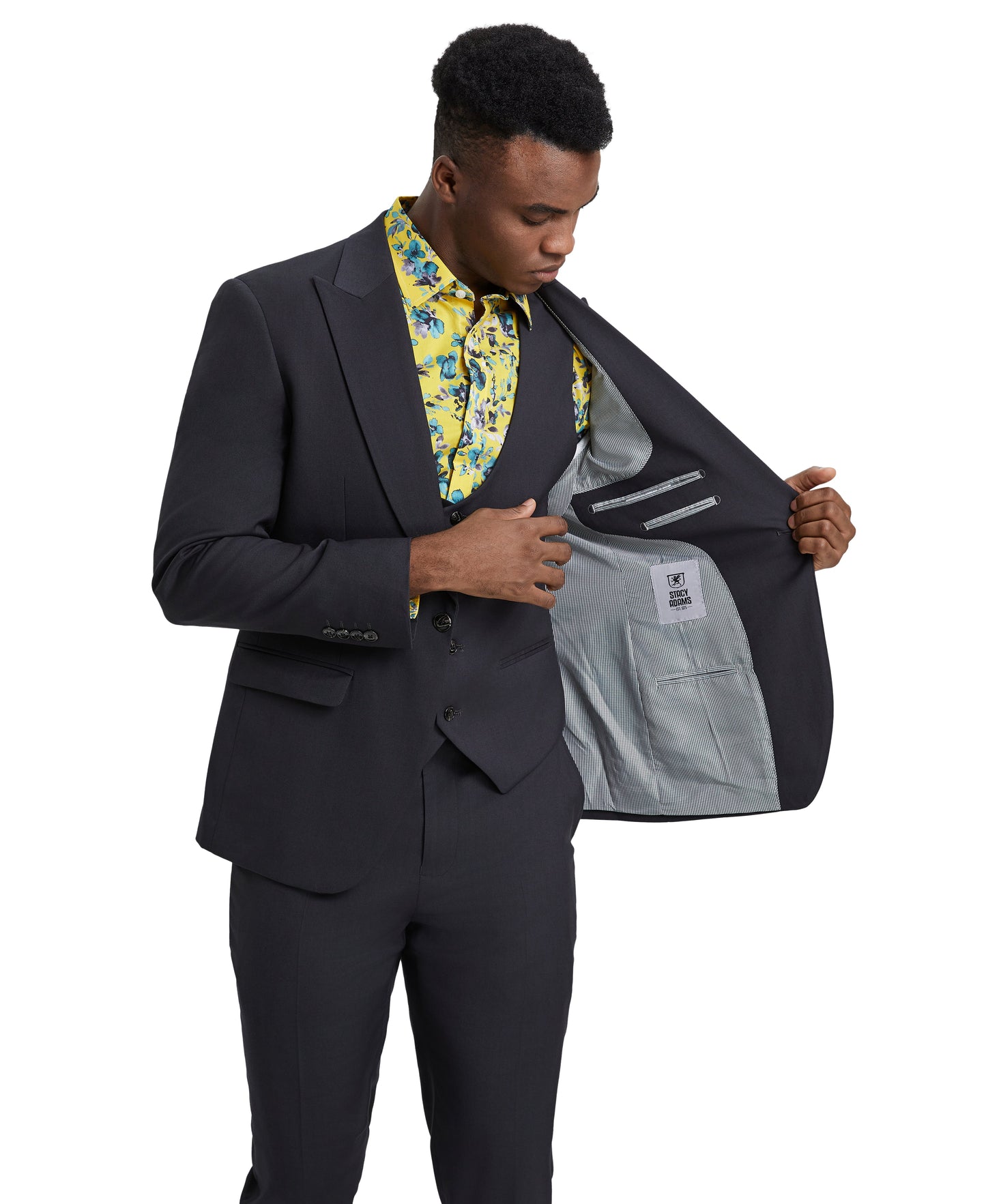 Stacy Adams Men's Hybrid-Fit 3pc Dark Grey Suit Set, Jacket Vest and Pants