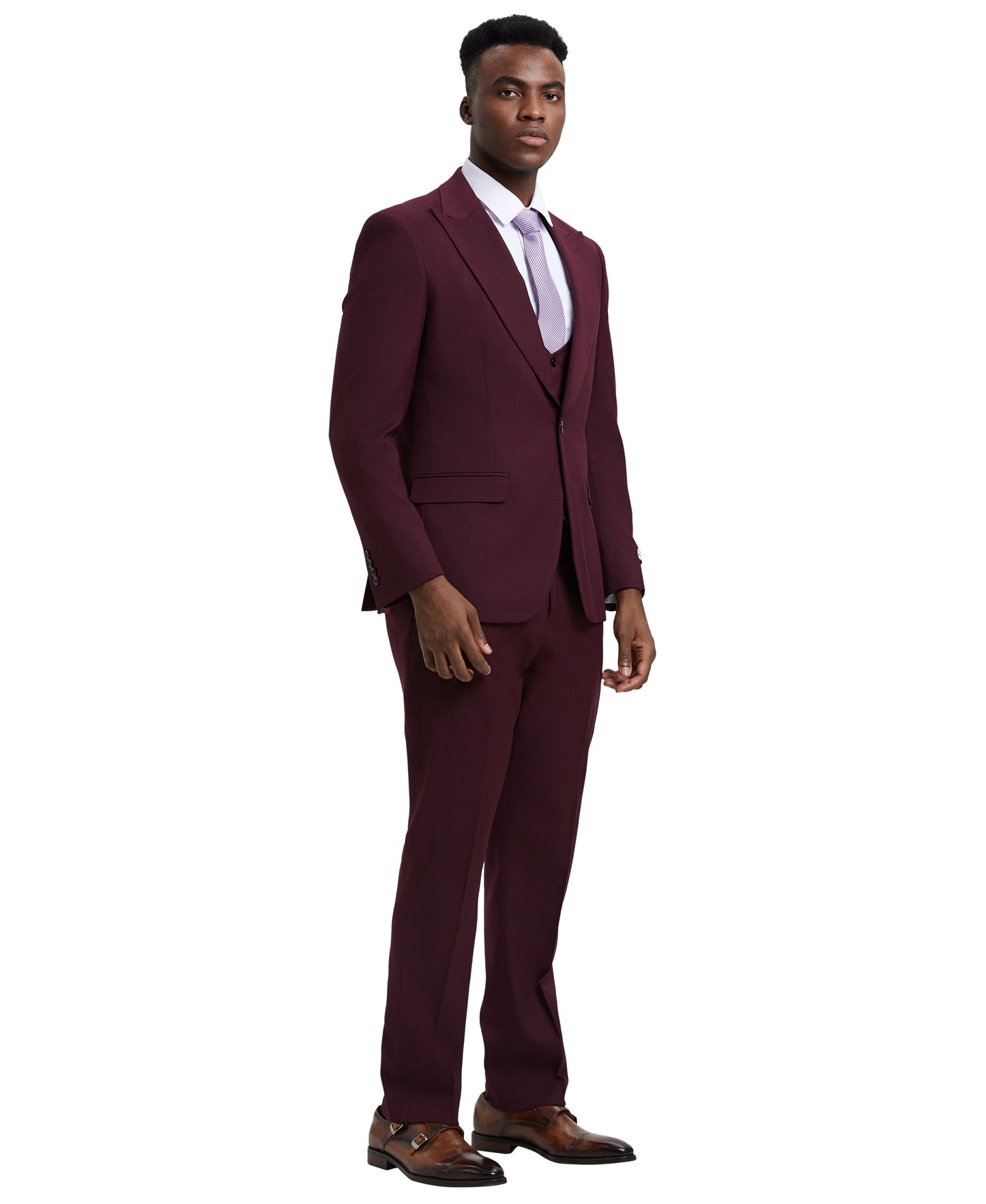 Stacy Adams Men's Hybrid-Fit 3pc Burgundy Suit Set, Jacket Vest and Pants