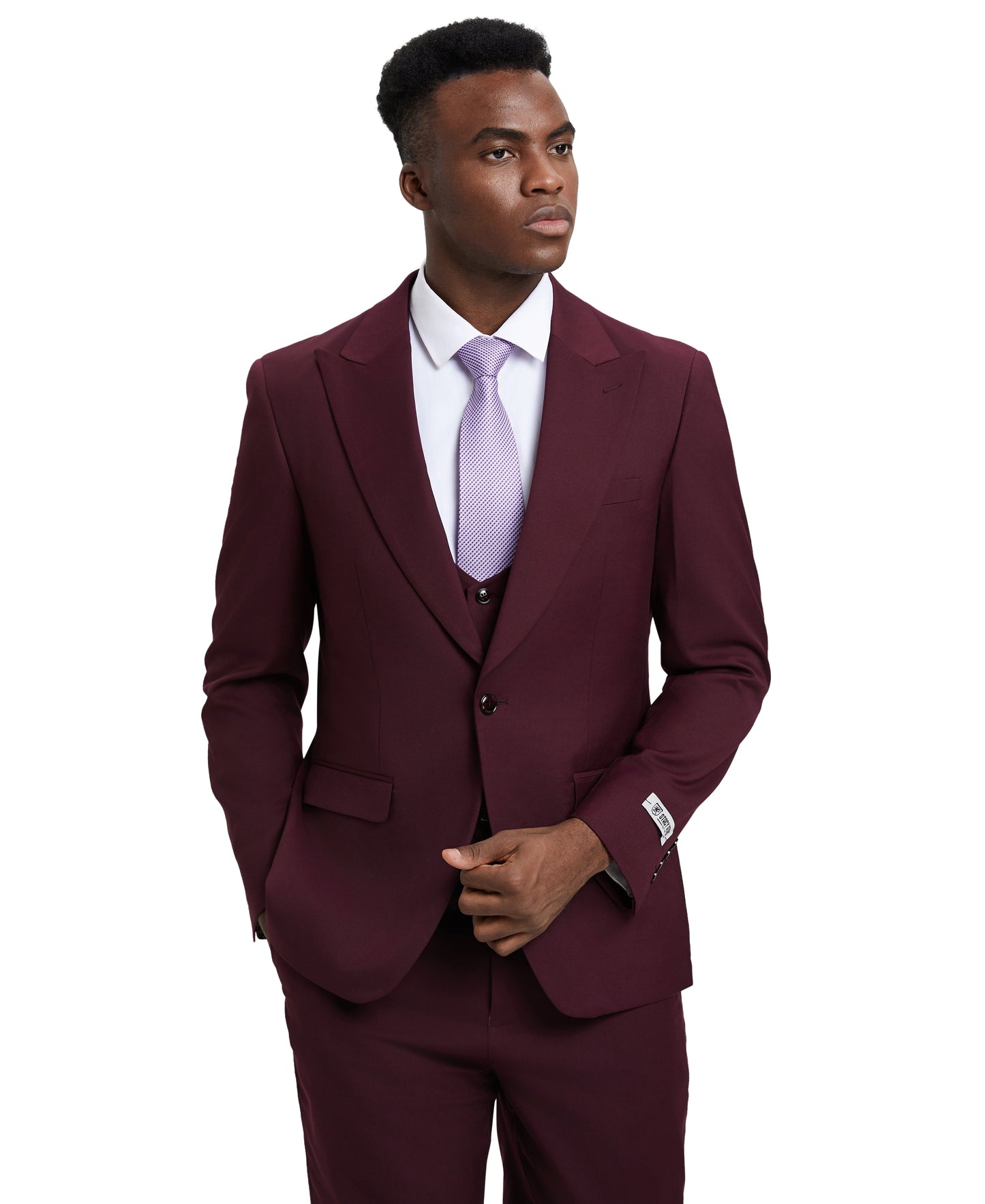 Stacy Adams Men's Hybrid-Fit 3pc Burgundy Suit Set, Jacket Vest and Pants