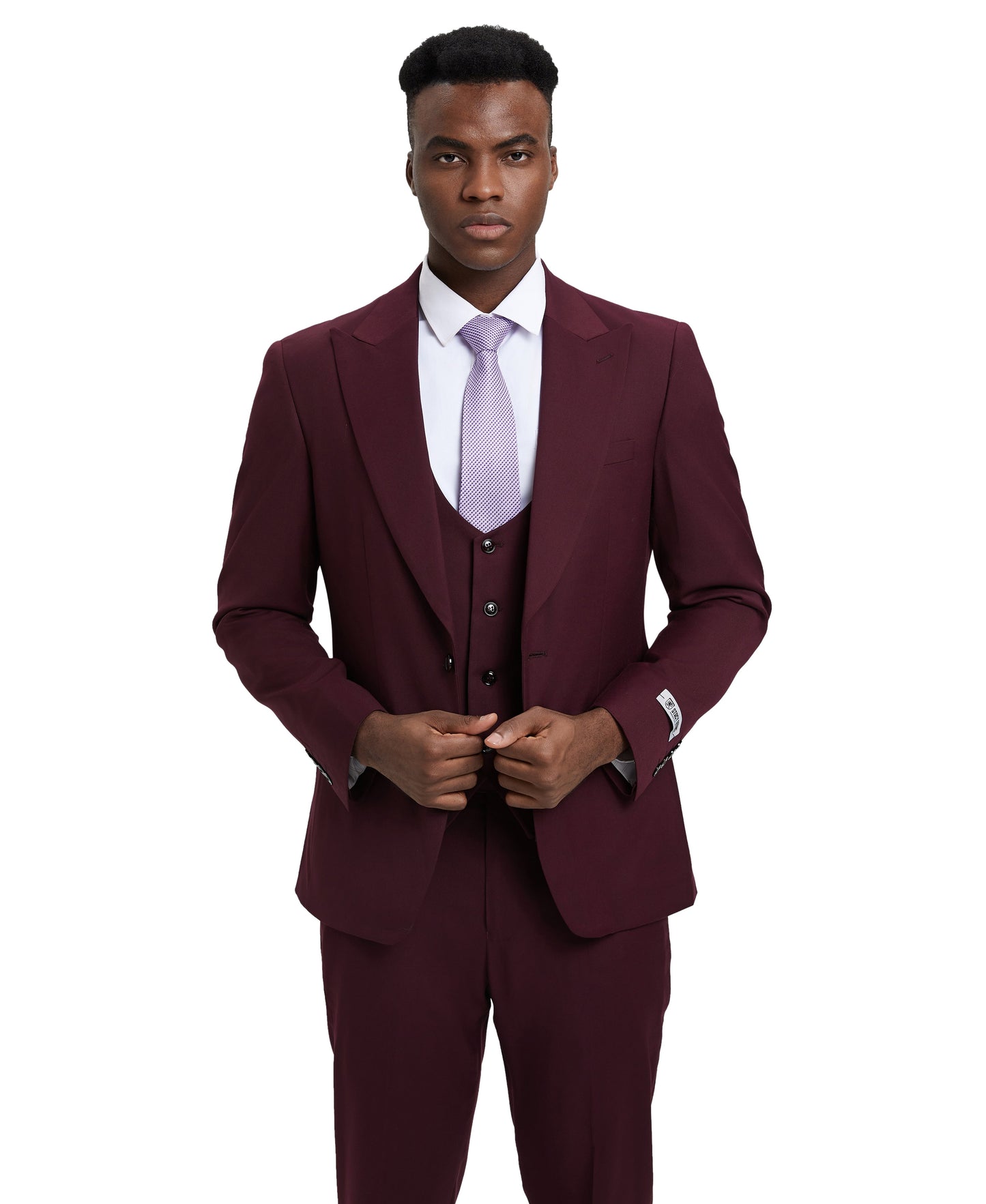 Stacy Adams Men's Hybrid-Fit 3pc Burgundy Suit Set, Jacket Vest and Pants