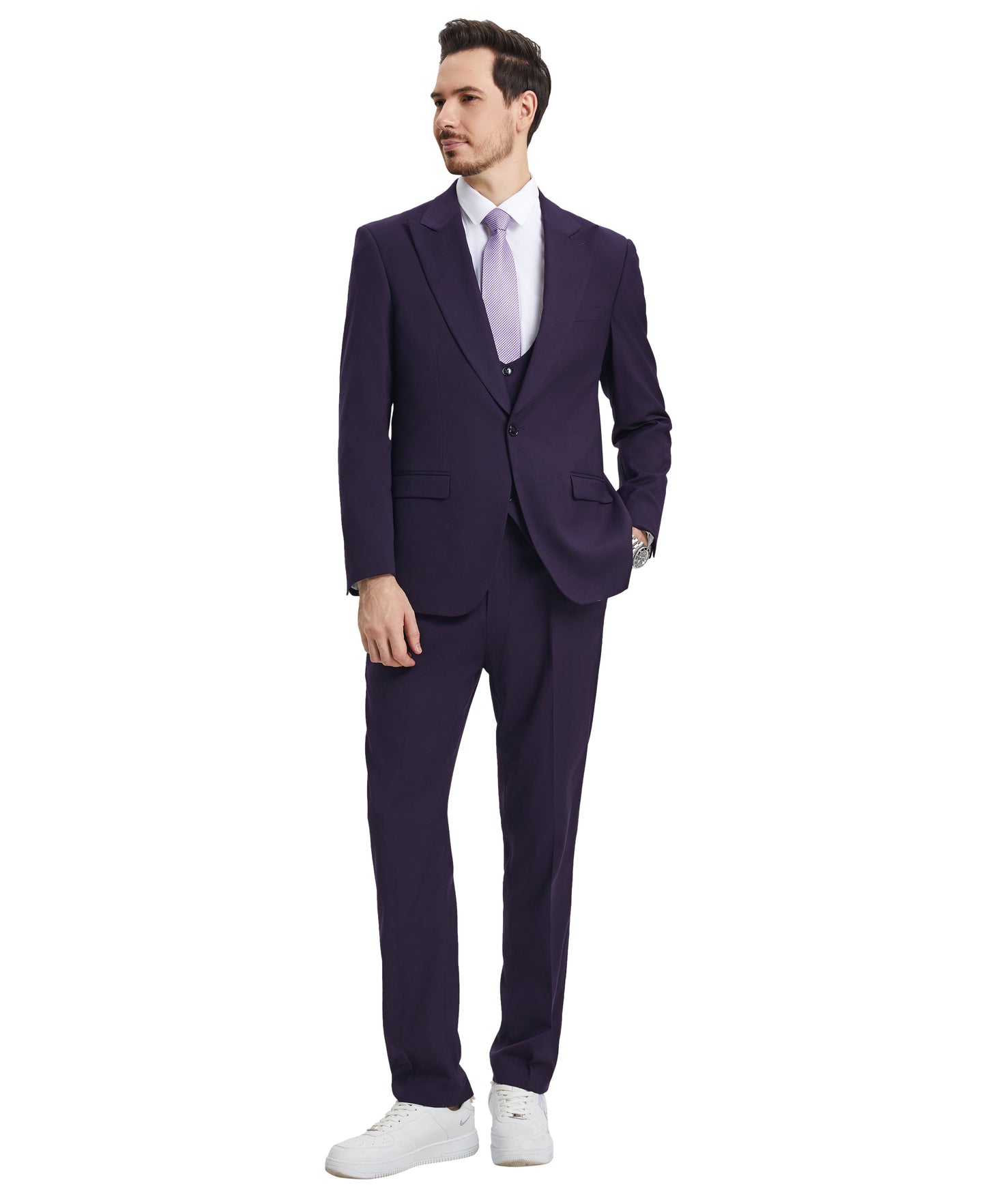 Stacy Adams Men's Hybrid-Fit 3pc Purple Suit Set, Jacket Vest and Pants