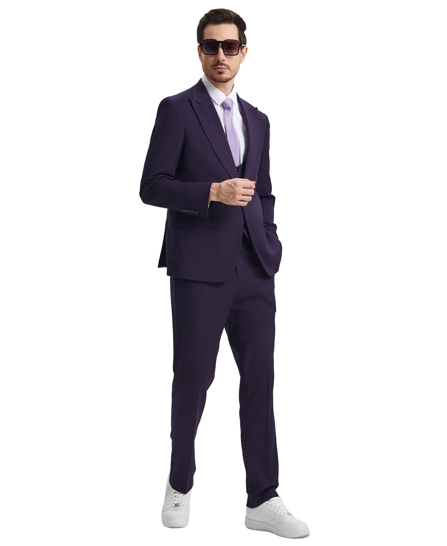 Stacy Adams Men's Hybrid-Fit 3pc Purple Suit Set, Jacket Vest and Pants
