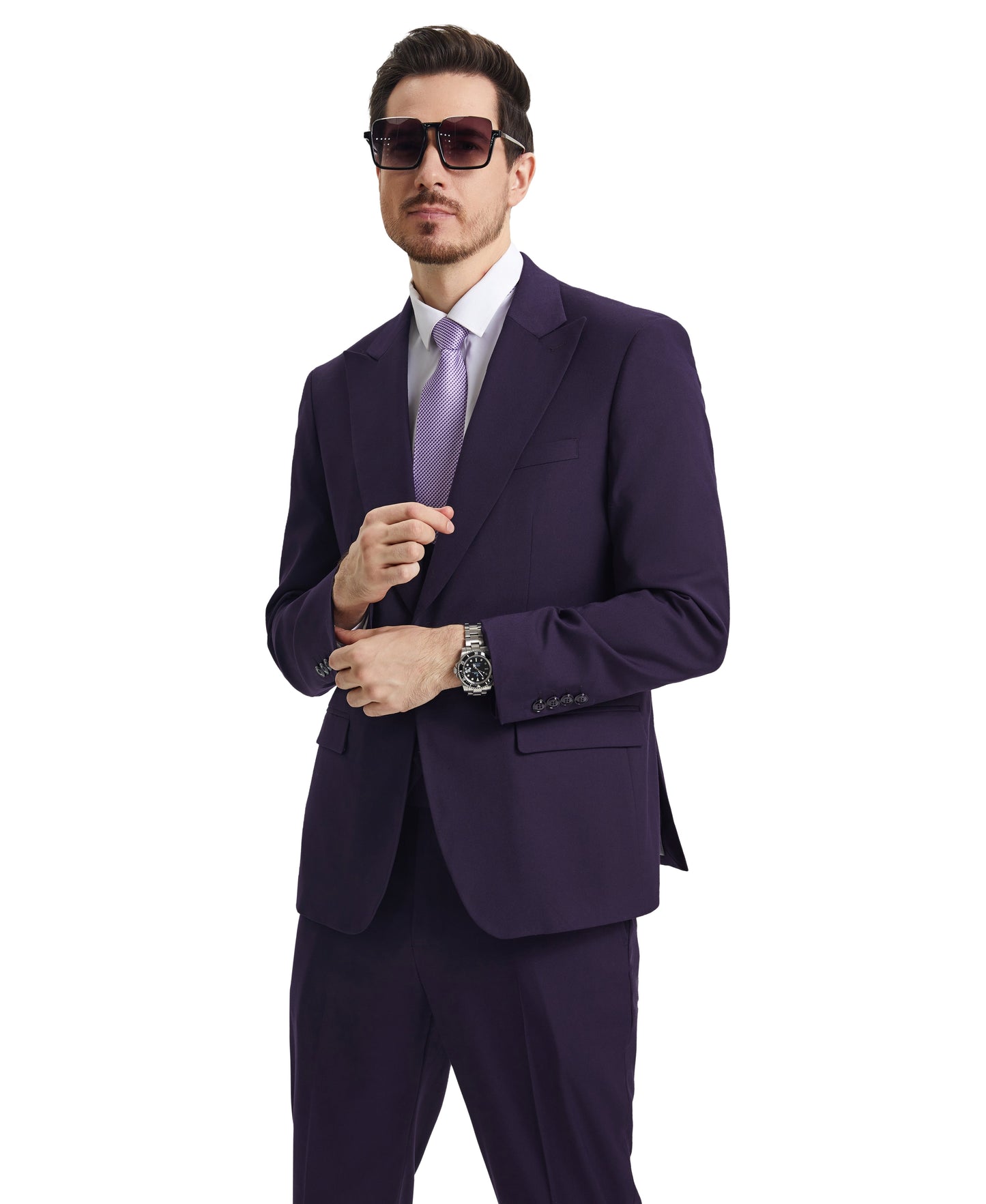 Stacy Adams Men's Hybrid-Fit 3pc Purple Suit Set, Jacket Vest and Pants