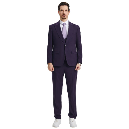 Stacy Adams Men's Hybrid-Fit 3pc Purple Suit Set, Jacket Vest and Pants