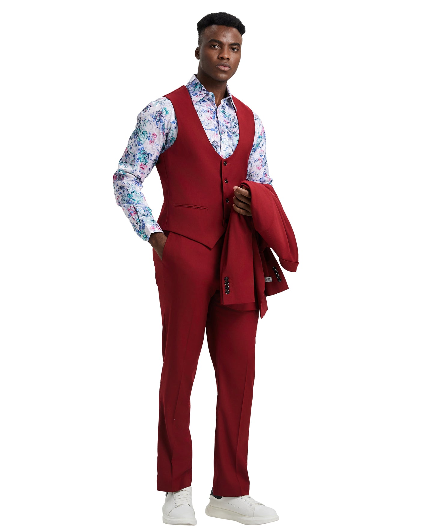 Stacy Adams Men's Hybrid-Fit 3pc Red Suit Set, Jacket Vest and Pants