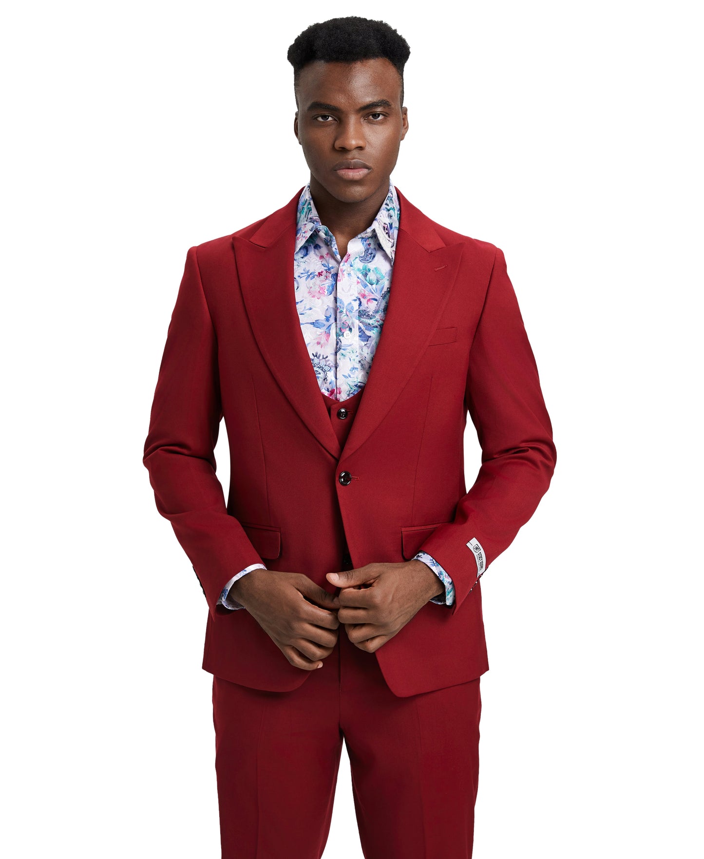 Stacy Adams Men's Hybrid-Fit 3pc Red Suit Set, Jacket Vest and Pants