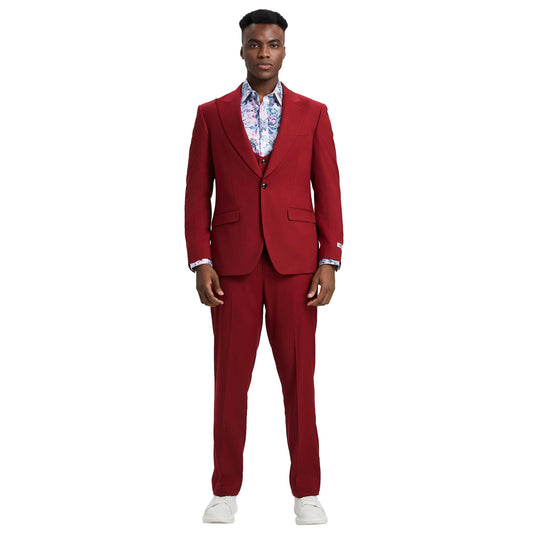 Stacy Adams Men's Hybrid-Fit 3pc Red Suit Set, Jacket Vest and Pants
